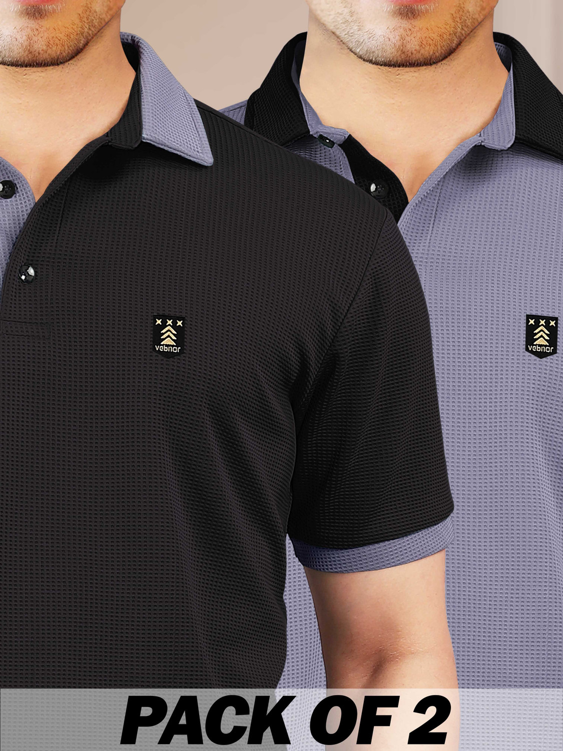 Image of VeBNoR Colorblock Men Polo Neck Black, Grey T-Shirt