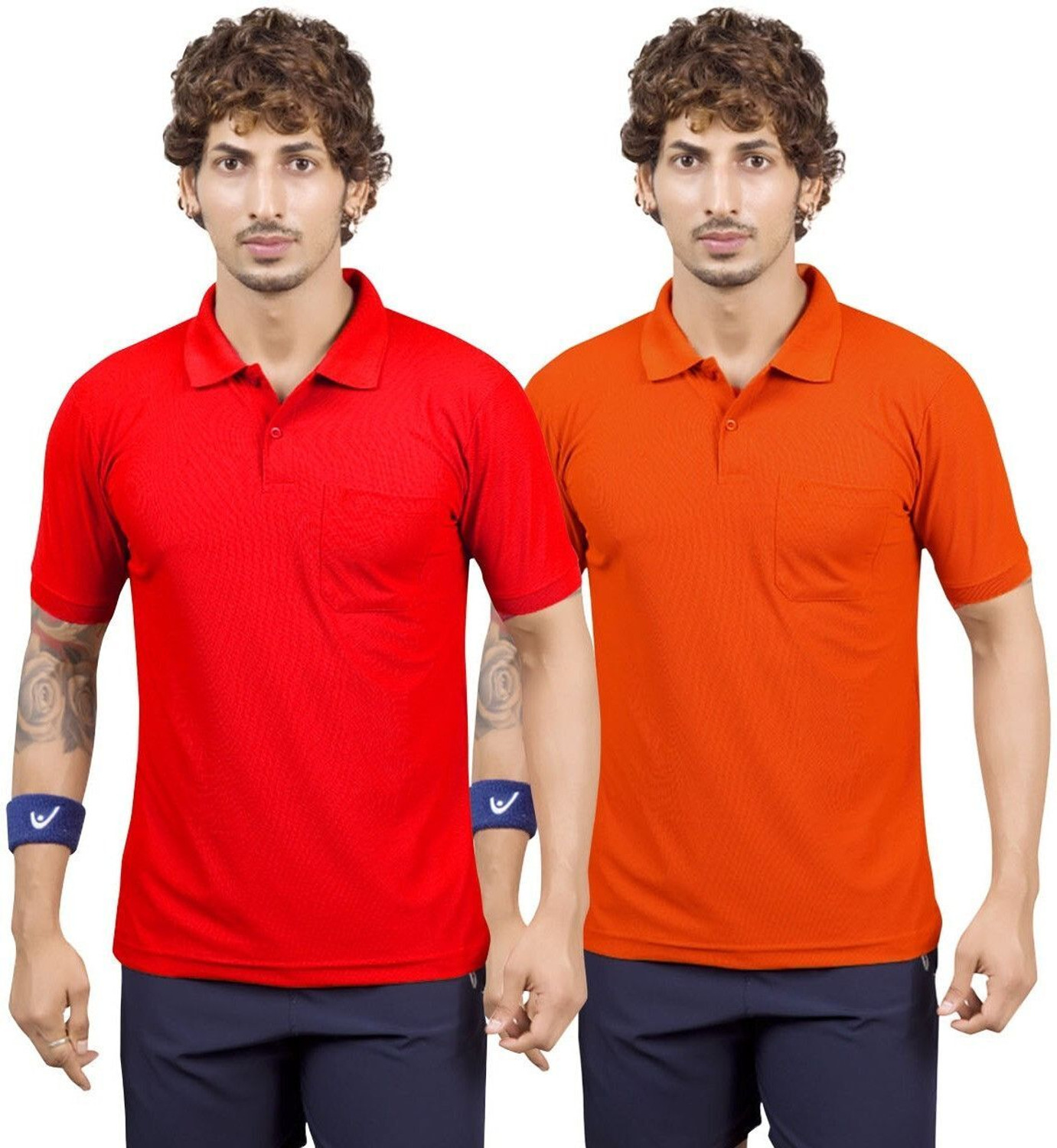 Image of M2HIT Solid Men Polo Neck Red, Orange T-Shirt