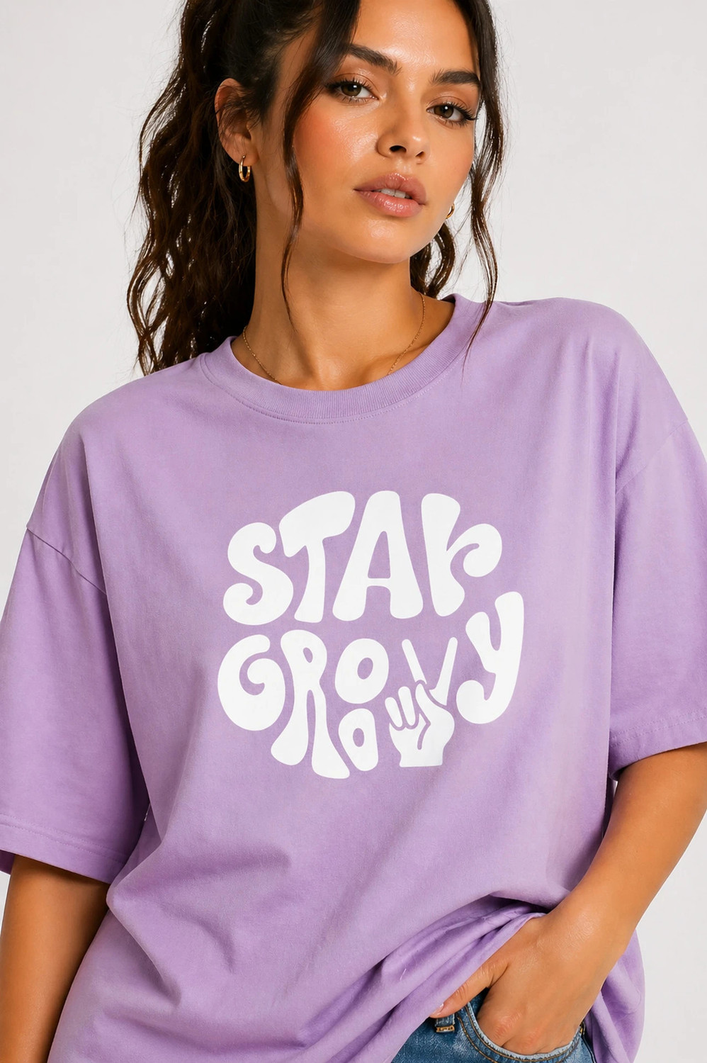 Image of GeetaKashiStore Abstract Women Round Neck Reversible Purple T-Shirt