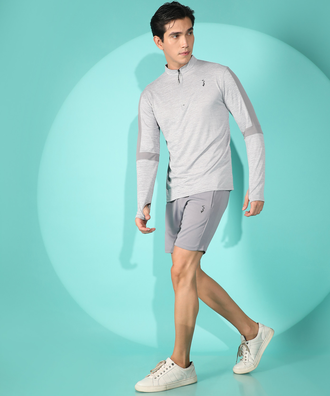 Image of CAHOOT Solid Men Mandarin Collar Grey T-Shirt