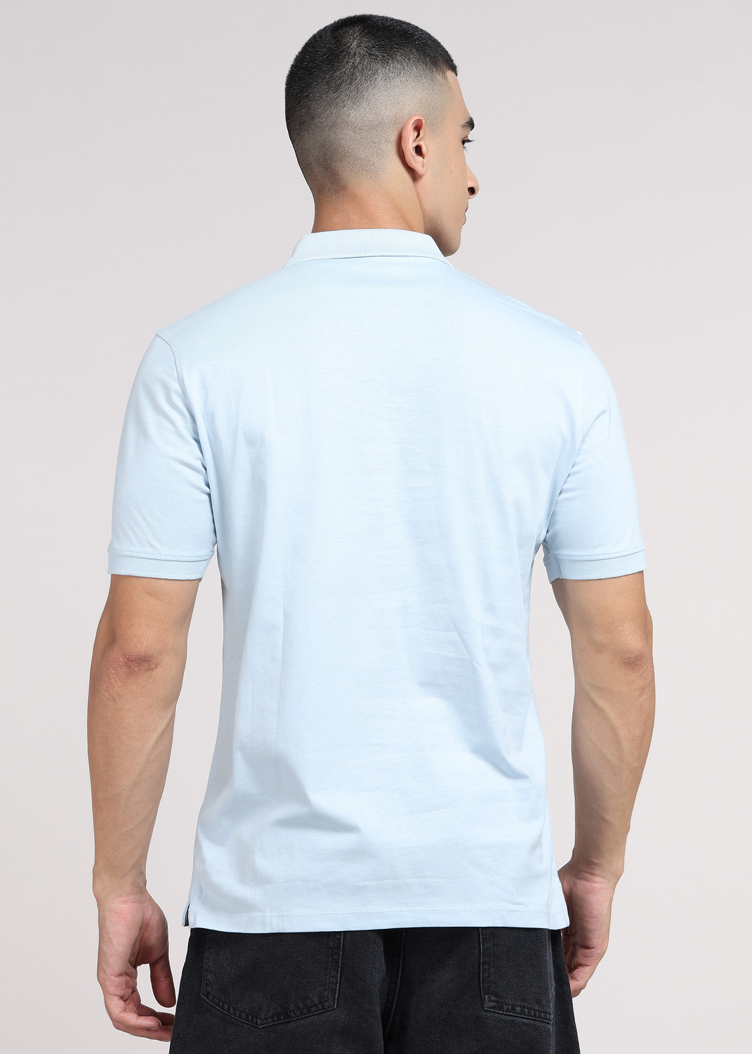 Image of PETER ENGLAND Men Solid Polo Neck Pure Cotton Blue T-Shirt