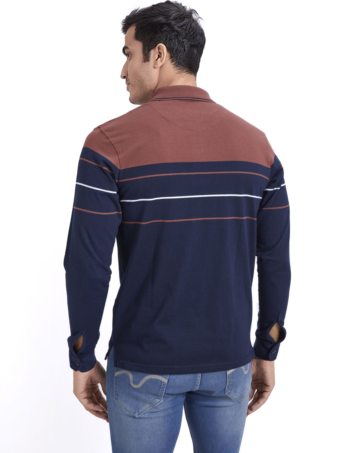Image of PRORIDERS Striped Men Polo Neck Multicolor T-Shirt