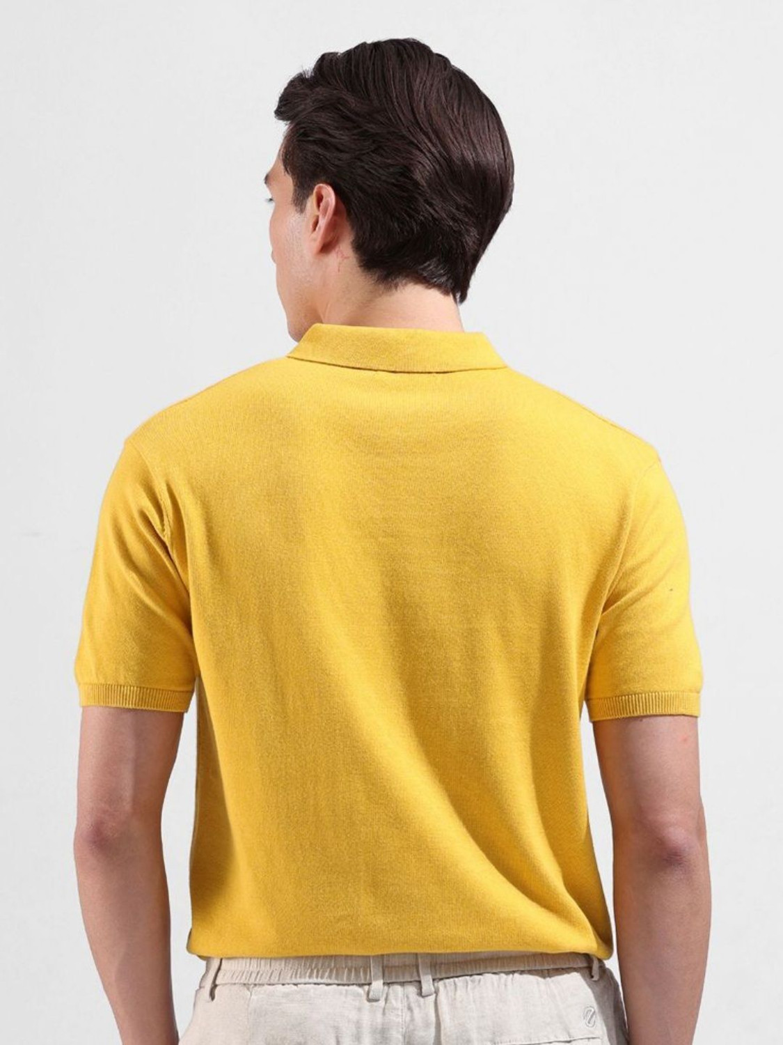 Image of The Indian Garage Co. Self Design Men Polo Neck Yellow T-Shirt