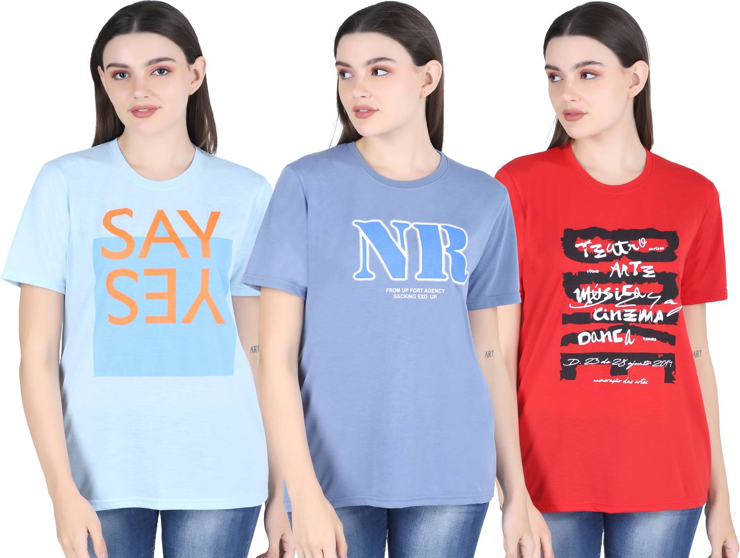69GAL Printed Women Round Neck Multicolor T-Shirt