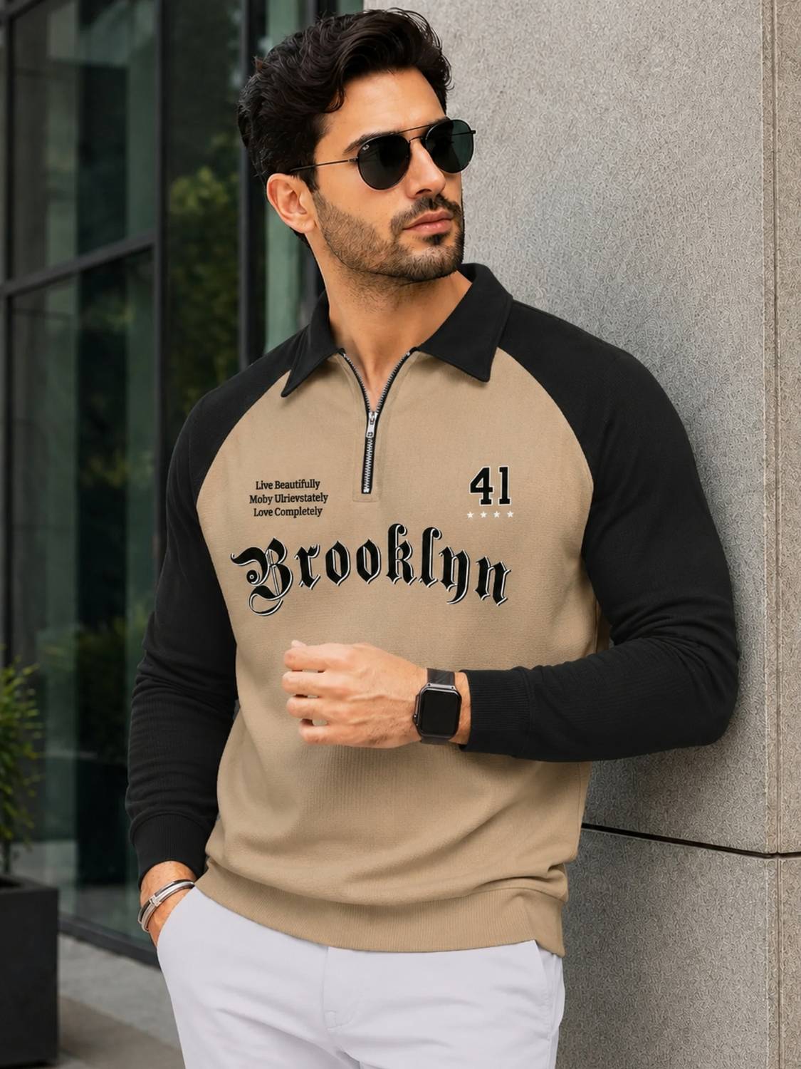 Jump Cuts Men Beige Polo Neck T-Shirt