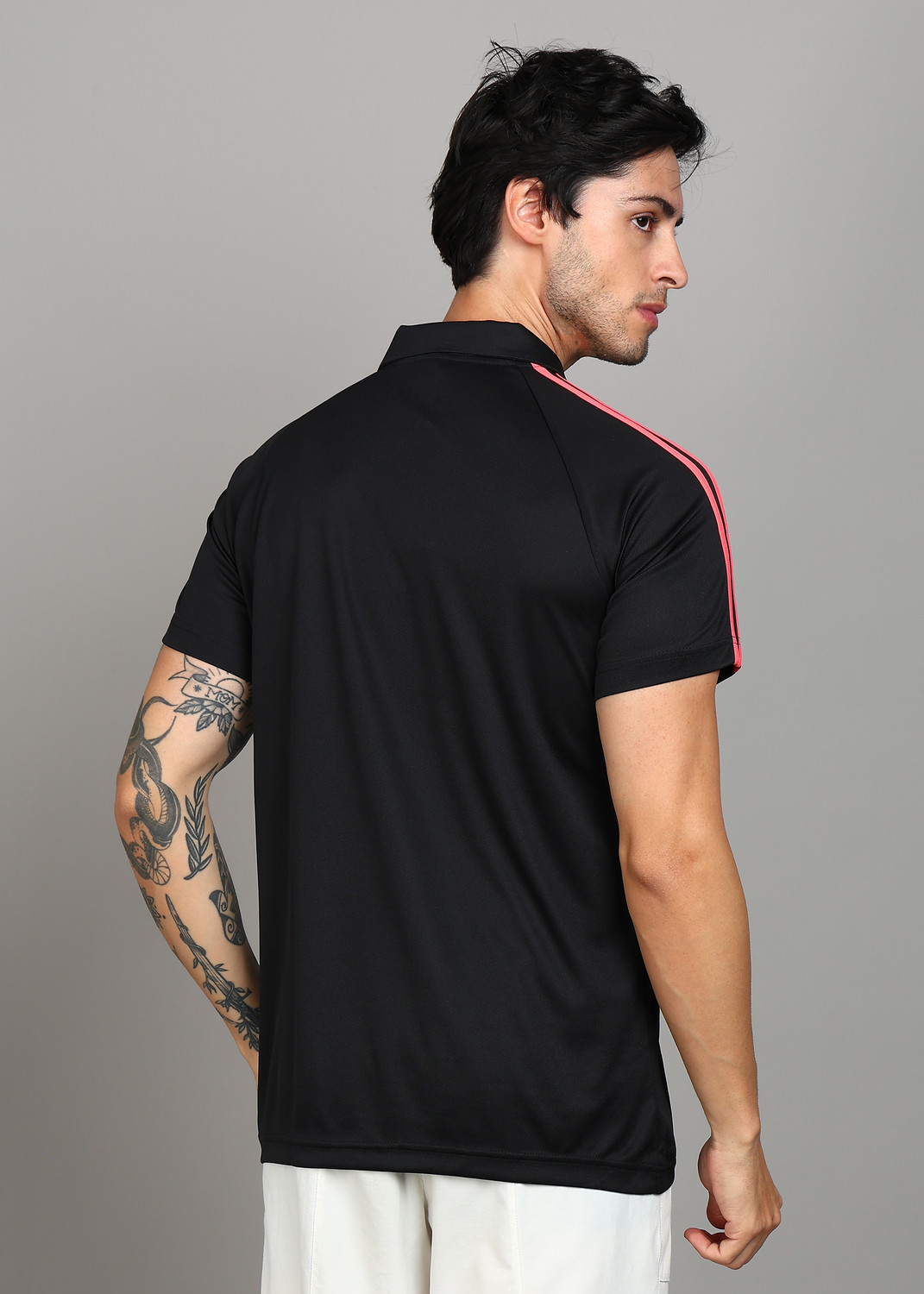 Image of ADIDAS Solid Men Polo Neck Black T-Shirt