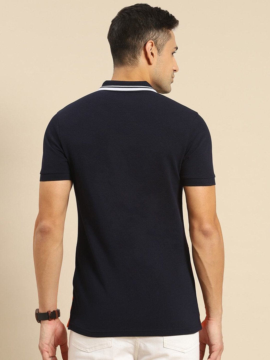 Image of United Colors of Benetton Striped Men Polo Neck Black, Red T-Shirt