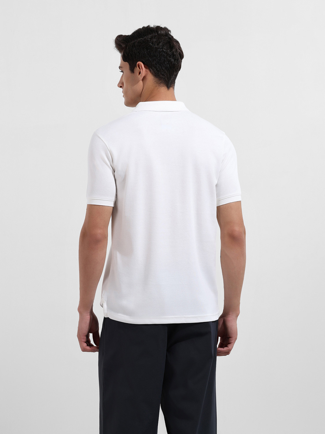 Image of The Indian Garage Co. Solid Men Polo Neck White T-Shirt