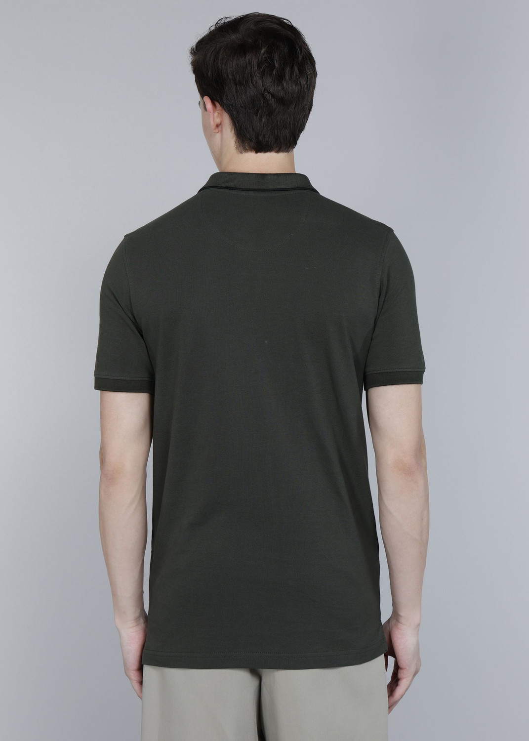 Image of WROGN Men Solid Polo Neck Pure Cotton Green T-Shirt