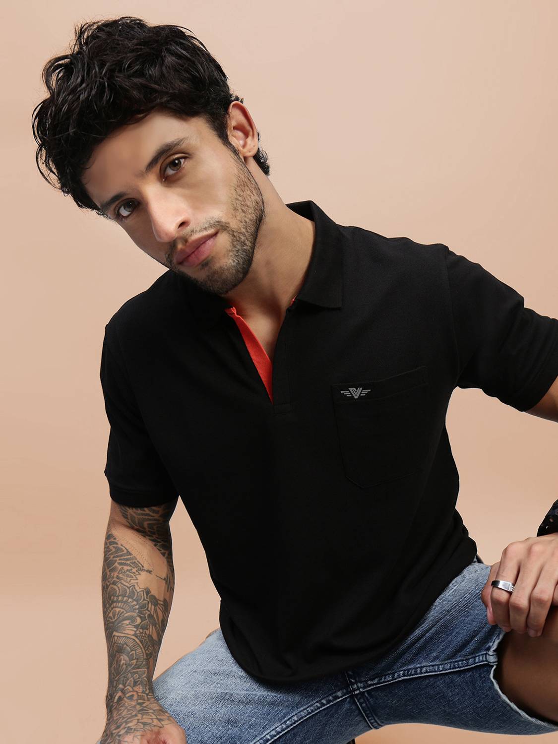 Lux Venus Solid Men Polo Neck Black T-Shirt - Buy Lux Venus Solid