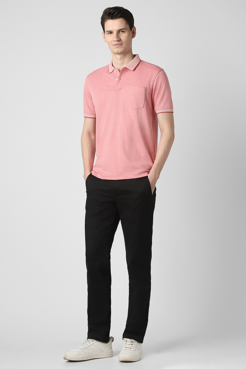 Image of PETER ENGLAND Solid Men Polo Neck Pink T-Shirt