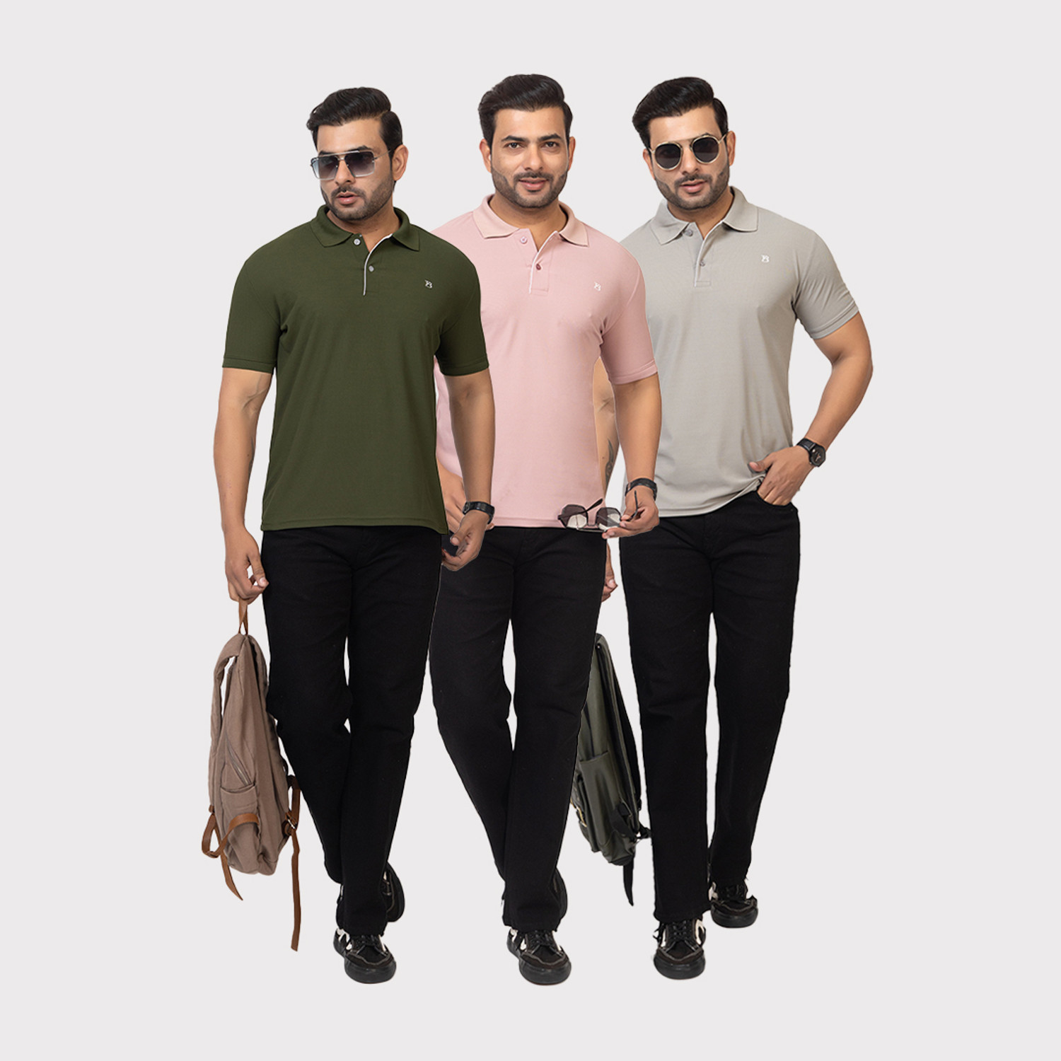 Image of TWEUNBOY Solid Men Polo Neck Multicolor T-Shirt