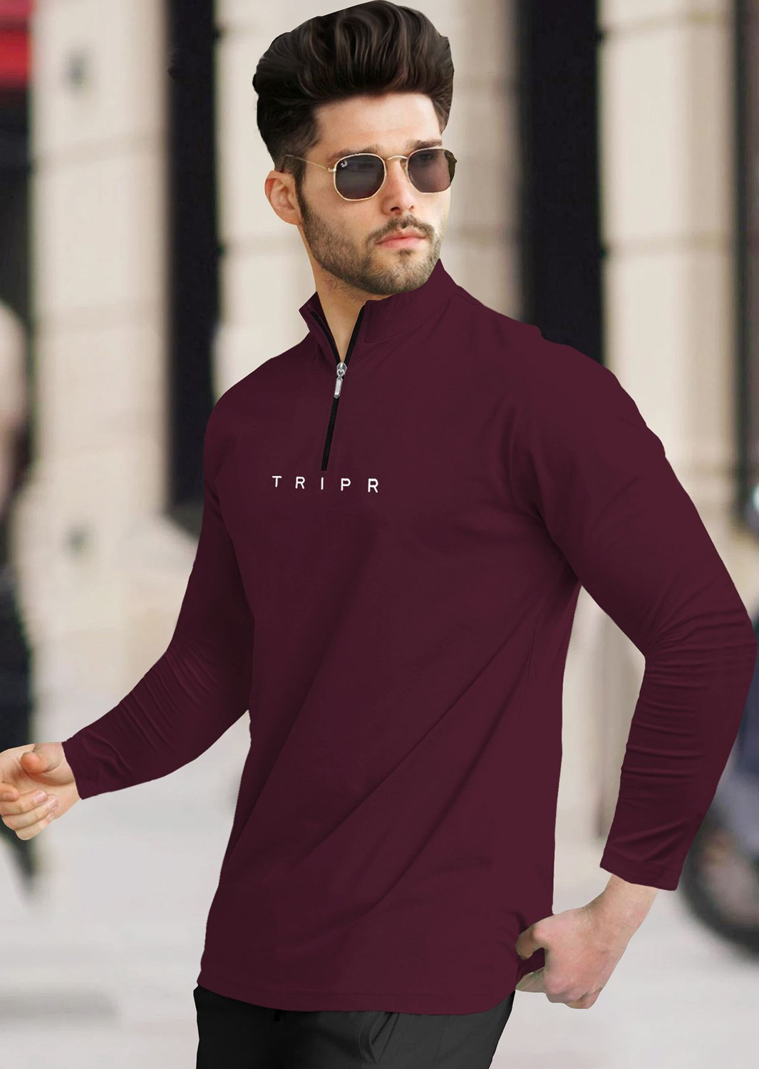 Image of TRIPR Solid Men Henley Neck Maroon T-Shirt