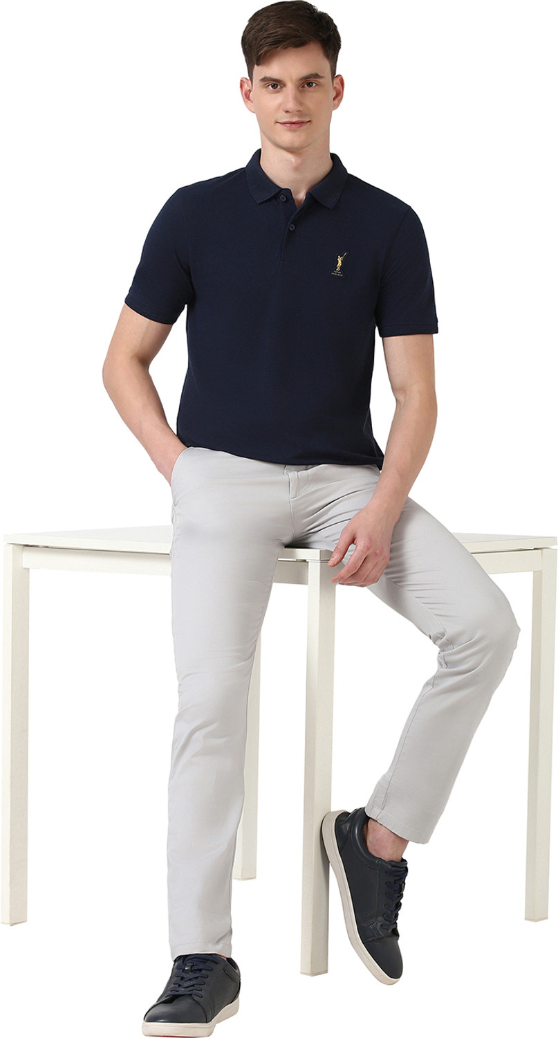 Image of PETER ENGLAND Self Design Men Polo Neck Blue T-Shirt