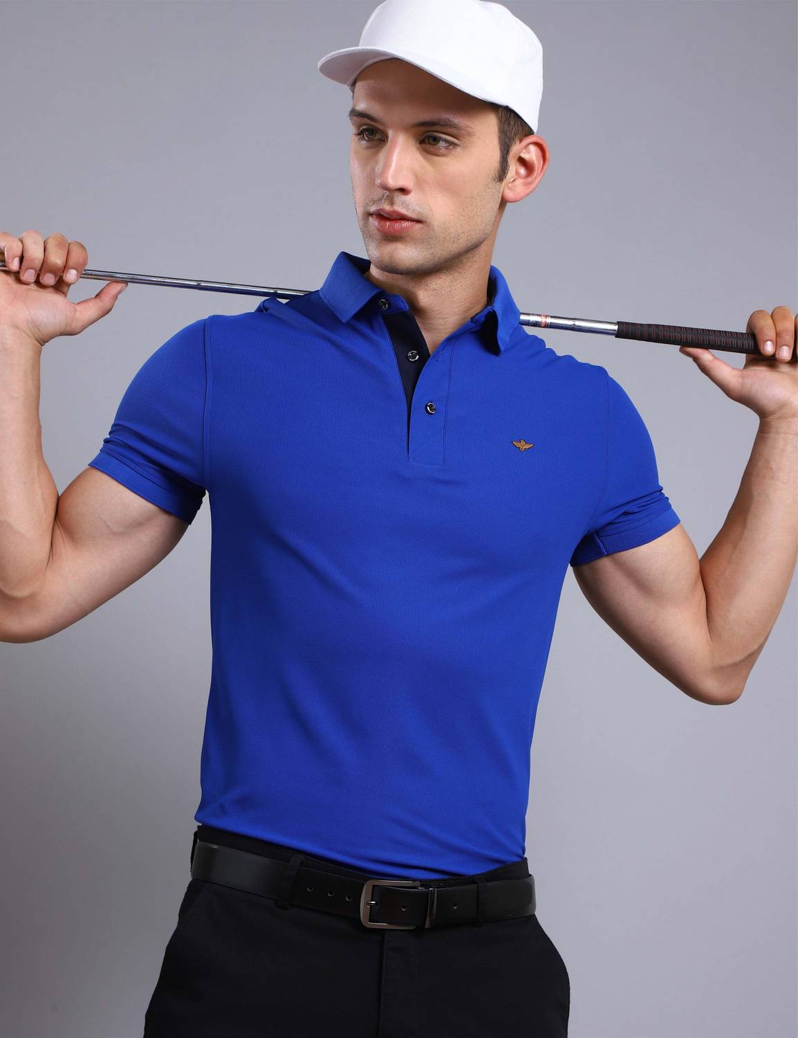 Stellers Men Solid Polo Neck Polyester Blue T-Shirt