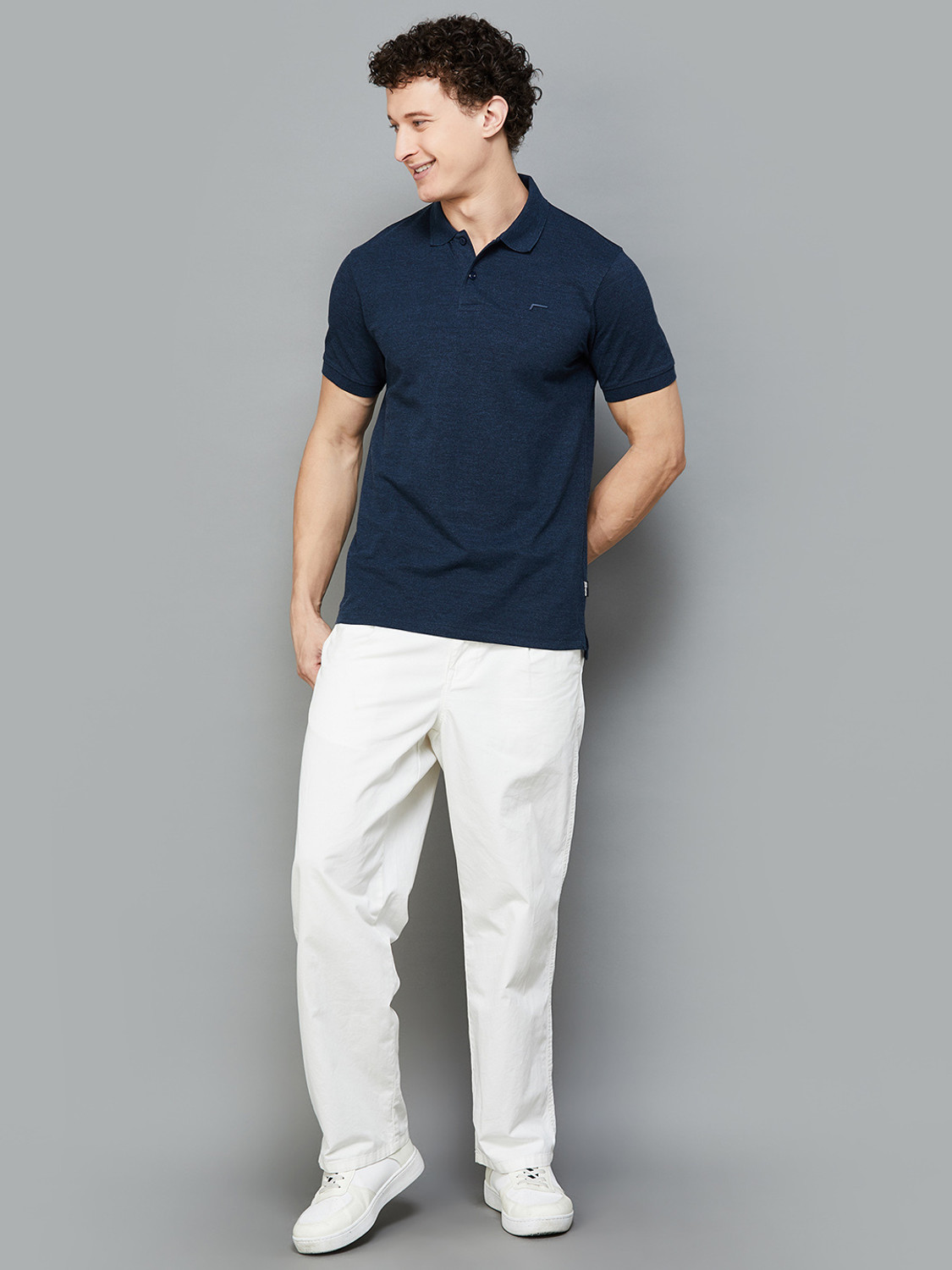 Image of Fame Forever by Lifestyle Solid Men Polo Neck Dark Blue T-Shirt