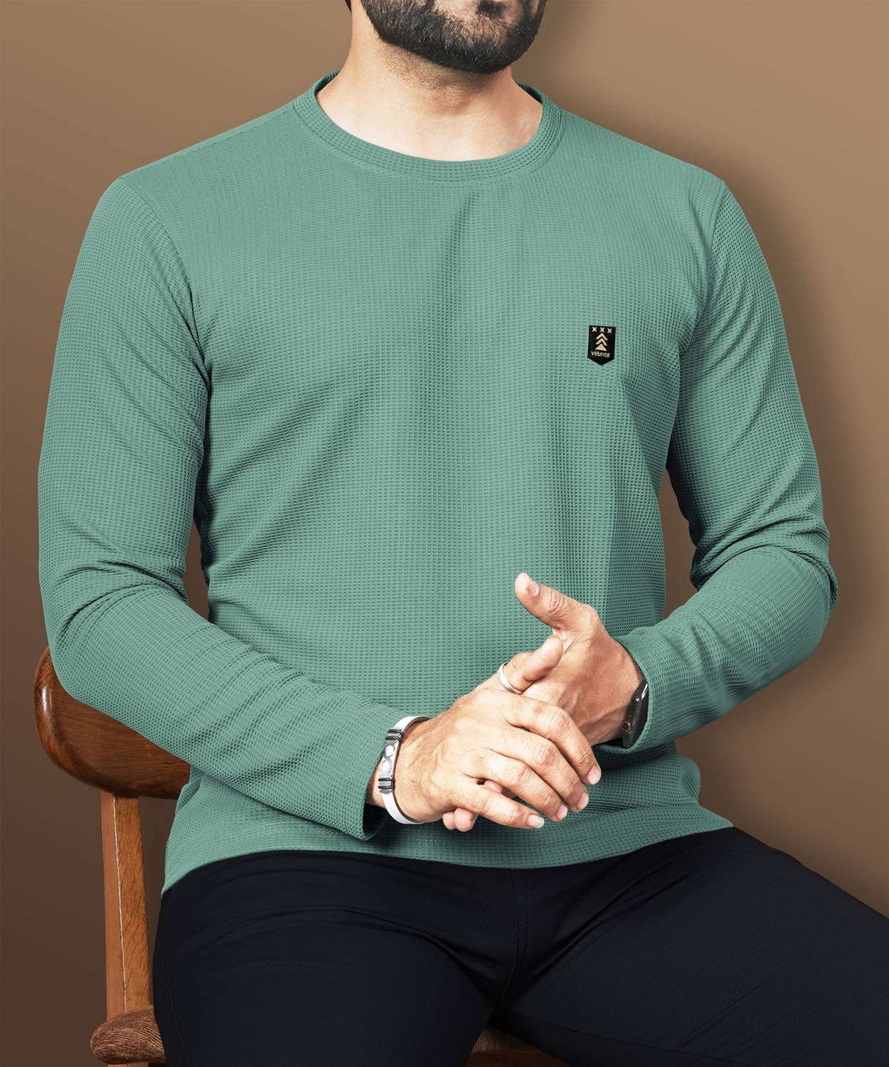 VeBNoR Men Self Design Round Neck Cotton Blend Light Green T-Shir