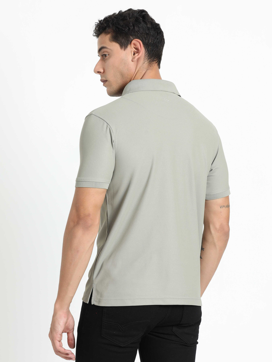 Image of Stellers Solid Men Polo Neck Grey T-Shirt