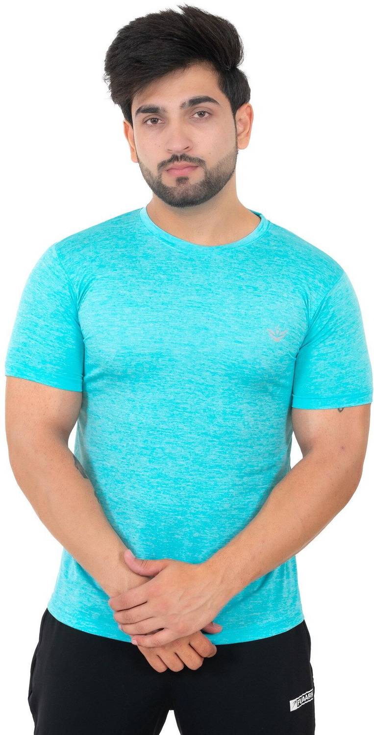 AMOLDO Solid Men Round Neck Light Blue T-Shirt
