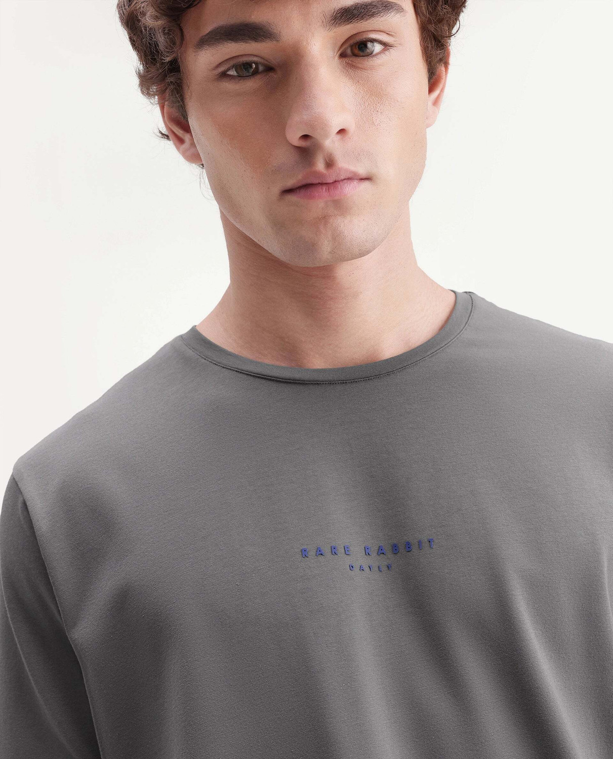 Image of RARE RABBIT Solid Men Crew Neck Grey T-Shirt