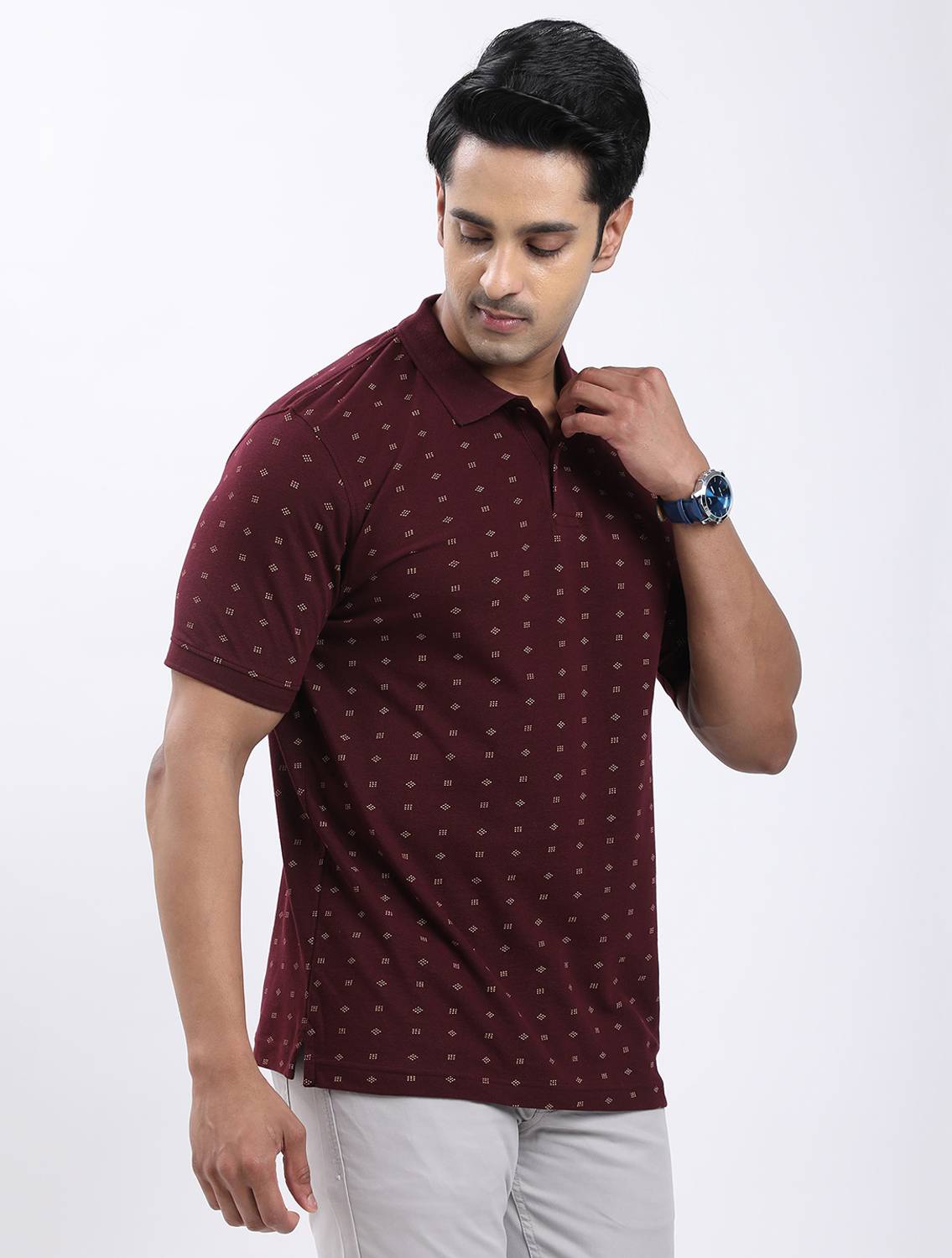 Indian Terrain Men Polo Neck Maroon T-Shirt - Image 3