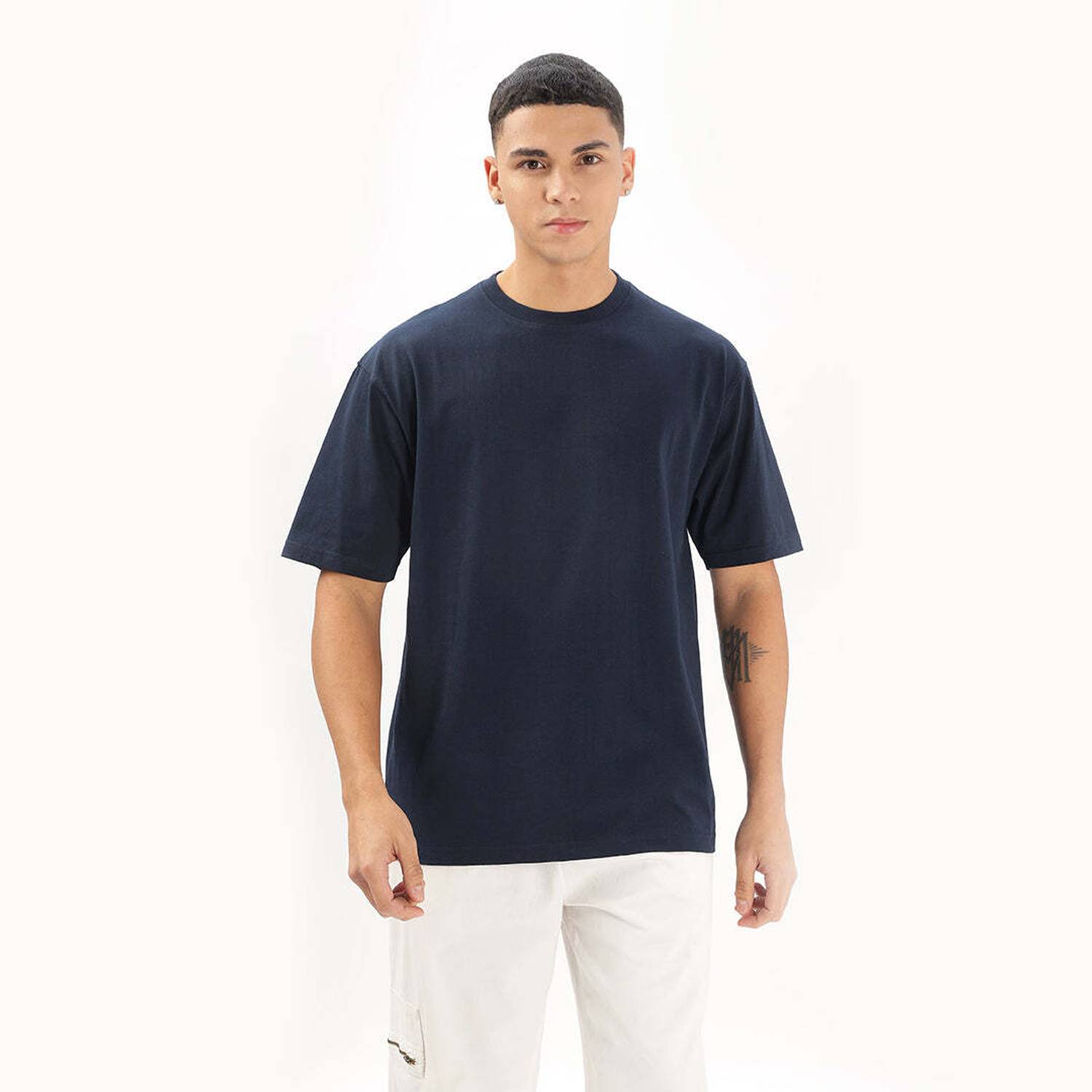 BDSQUARE Solid Men Round Neck Dark Blue T-Shirt