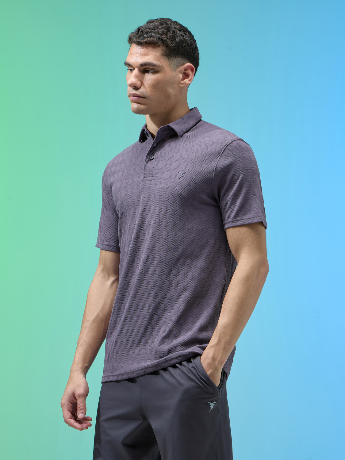 Image of TECHNOSPORT Self Design Men Polo Neck Purple T-Shirt