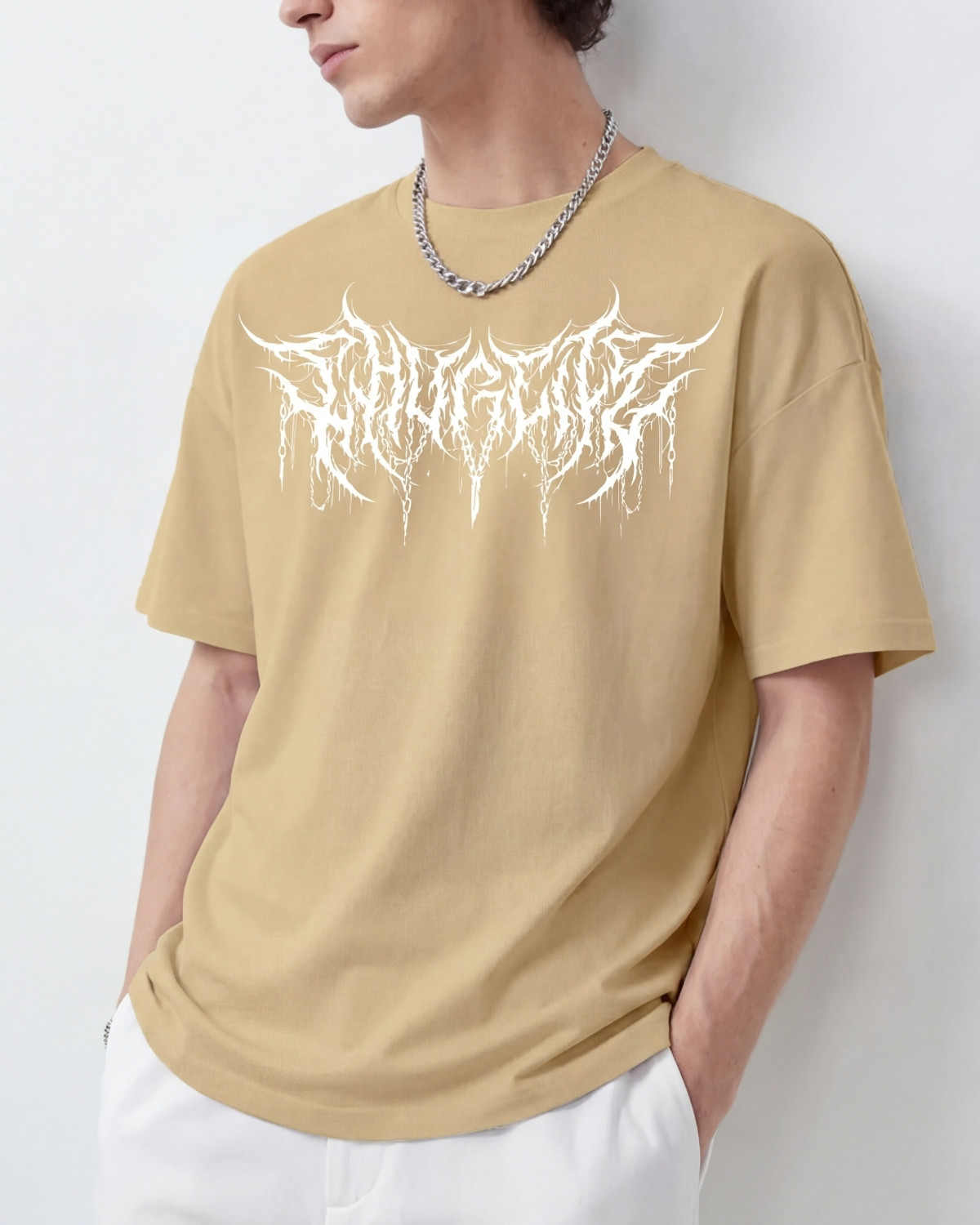 Image of FLYIND VOGUE OUTFIT Printed Men Round Neck Beige T-Shirt