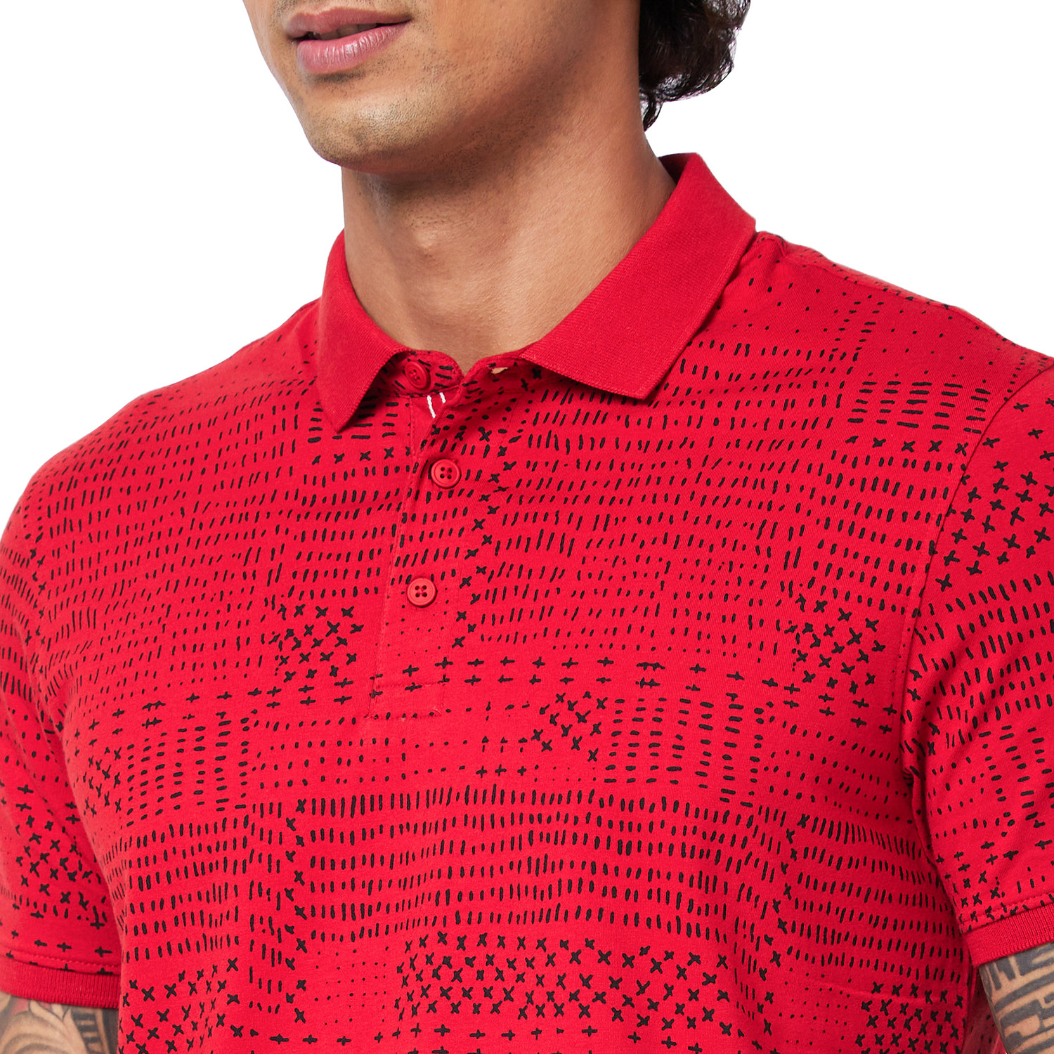 Image of Spykar Printed Men Polo Neck Orange T-Shirt