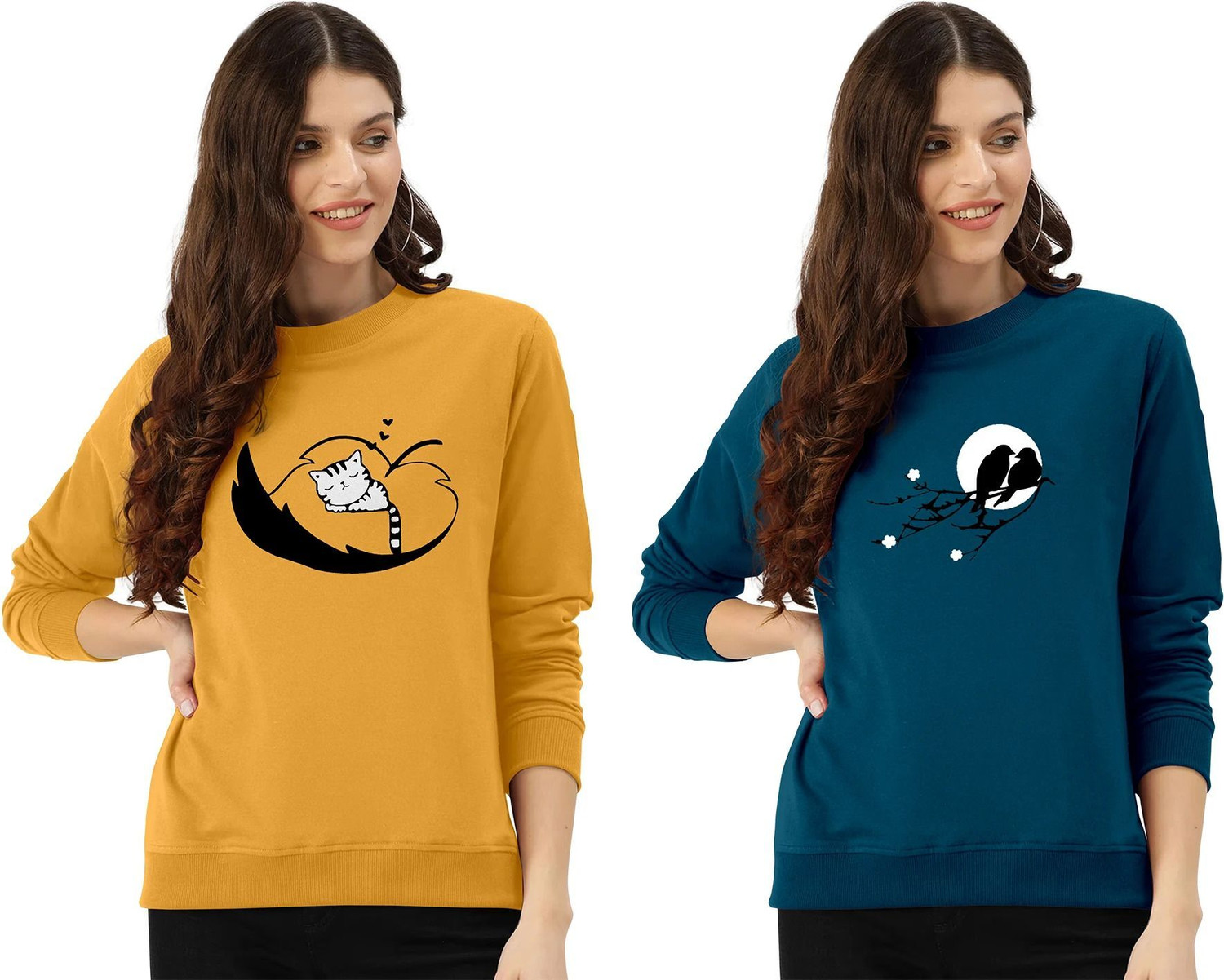 Image of ZentWorld Printed Women Round Neck Yellow, Dark Blue T-Shirt