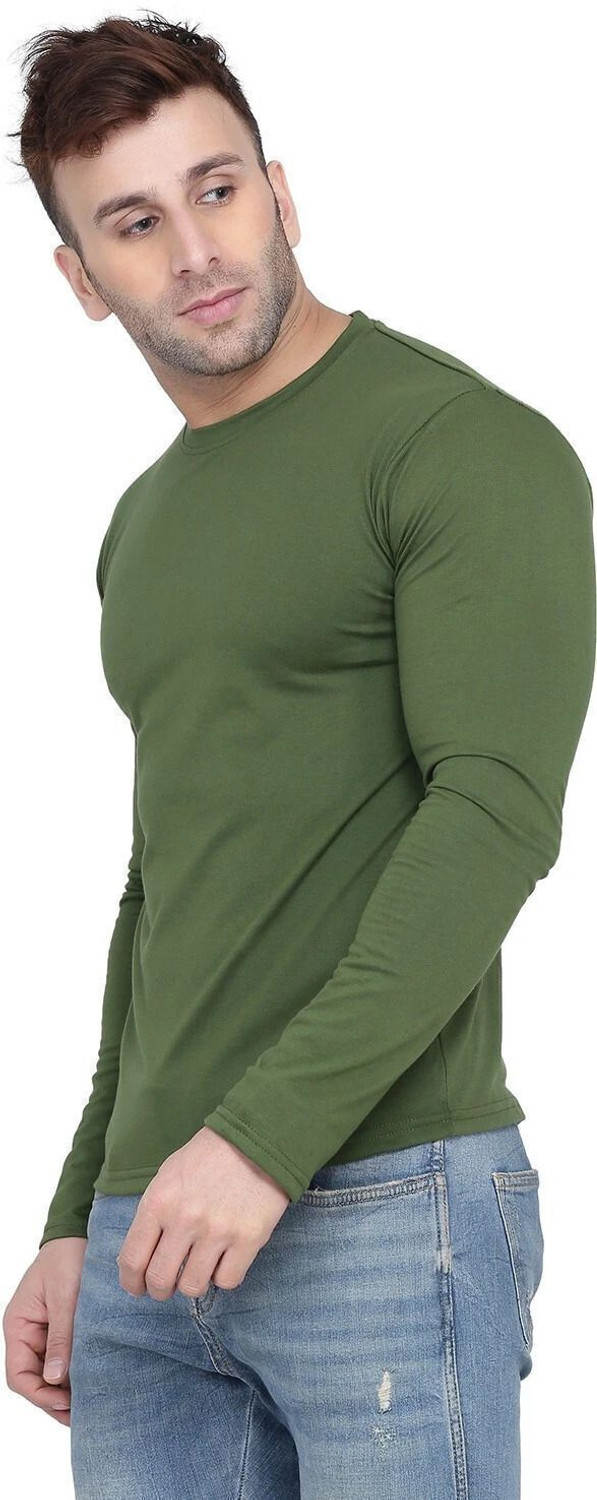 Image of New Trends Collection Solid Men Round Neck Dark Green T-Shirt