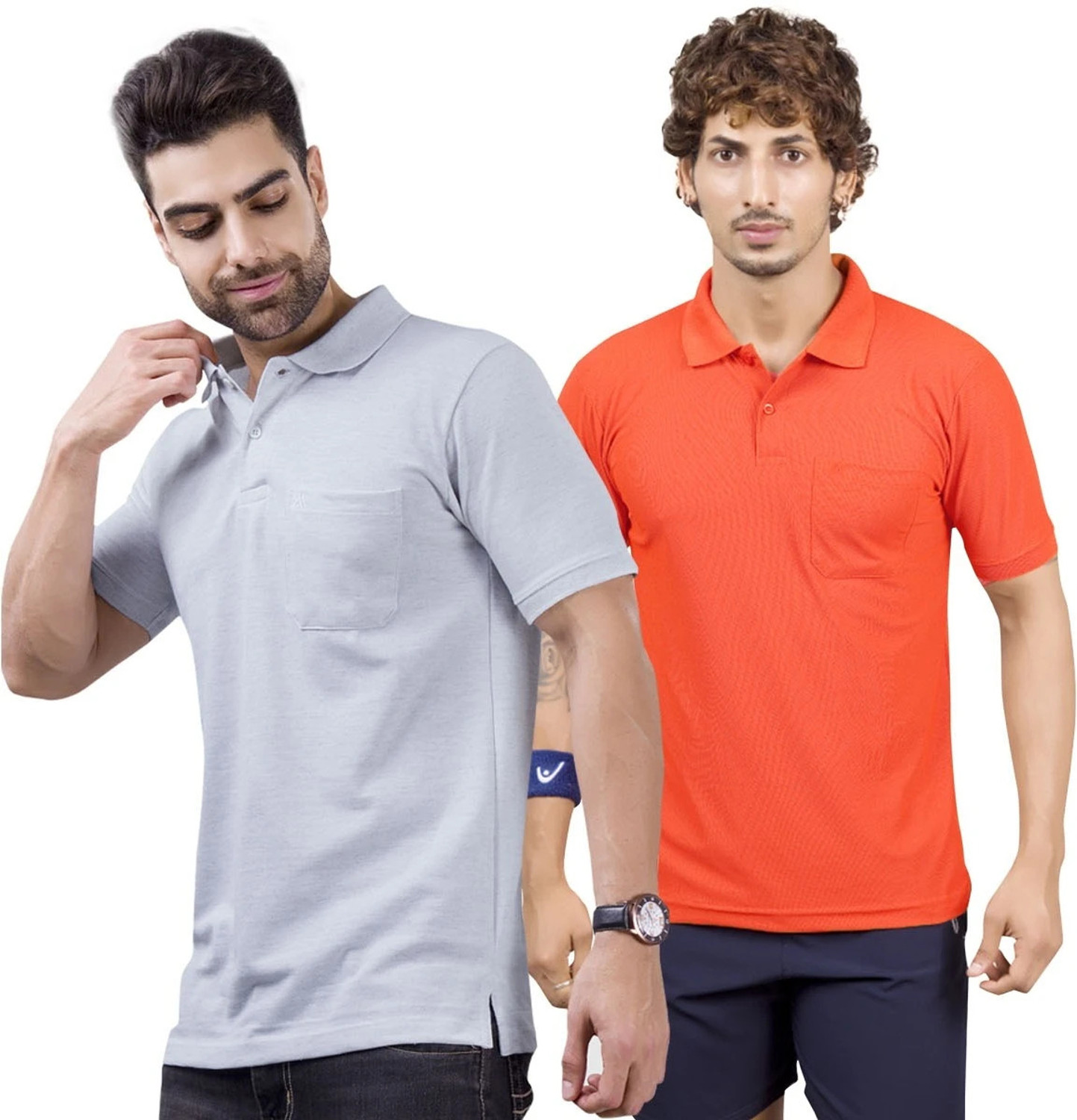 Image of M2HIT Solid Men Polo Neck Grey, Orange T-Shirt