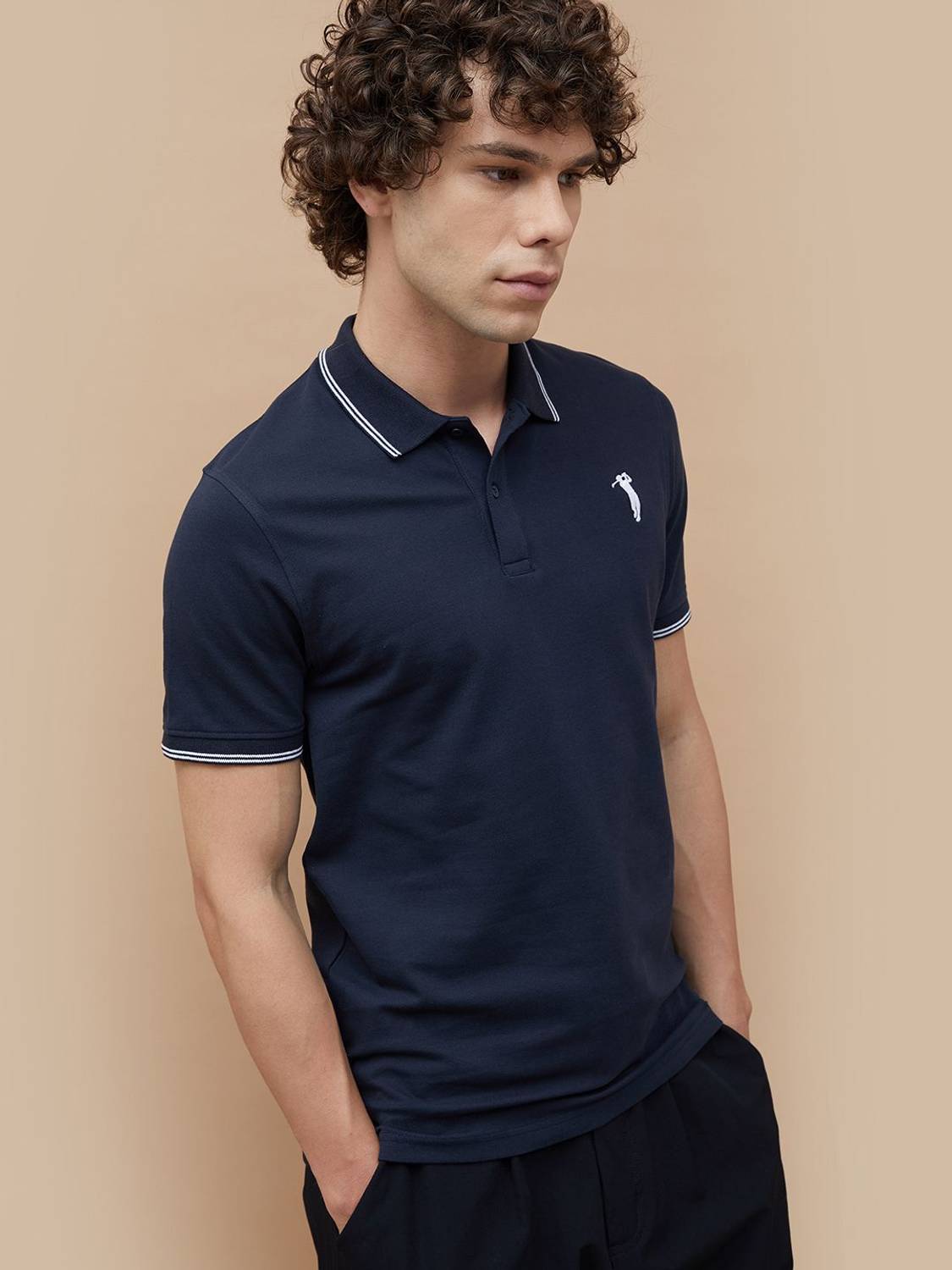 BOSSINI Solid Men Polo Neck Blue T-Shirt - Image 3
