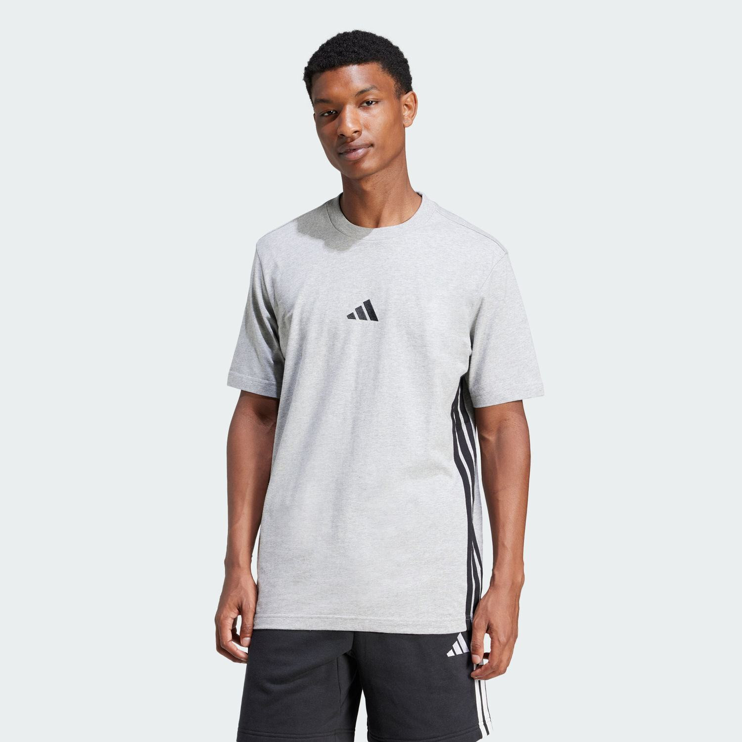 Image of ADIDAS Striped Men Crew Neck Grey T-Shirt