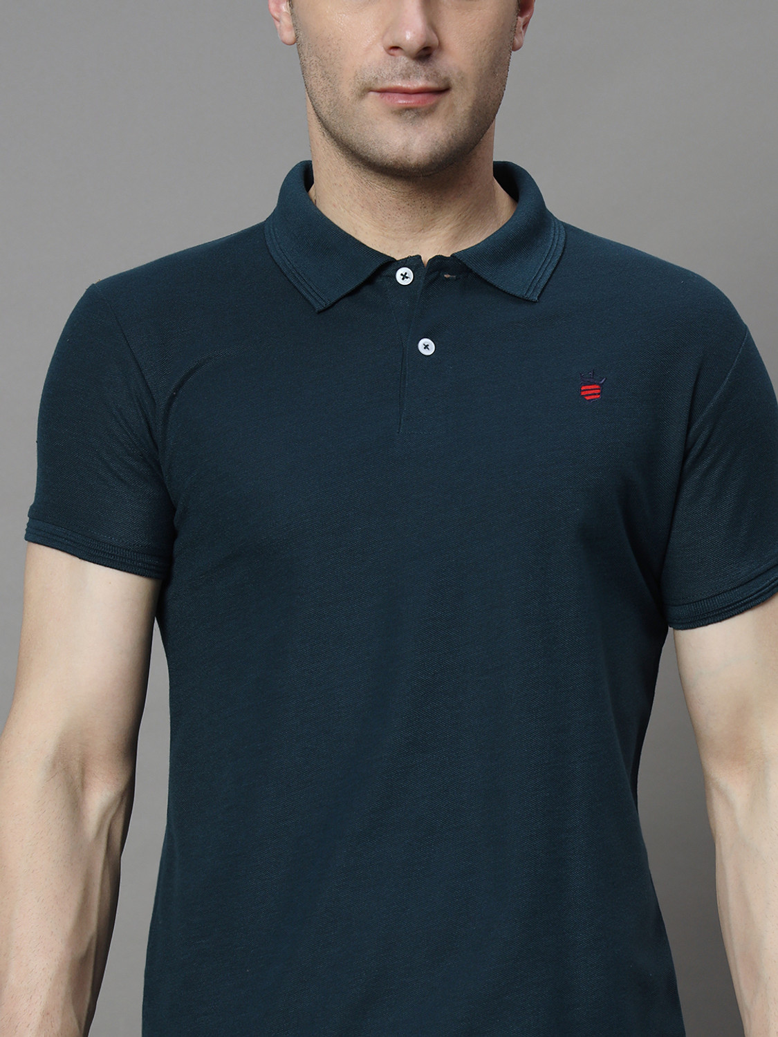 Image of RARHANPREMIUM Solid Men Polo Neck Dark Green T-Shirt