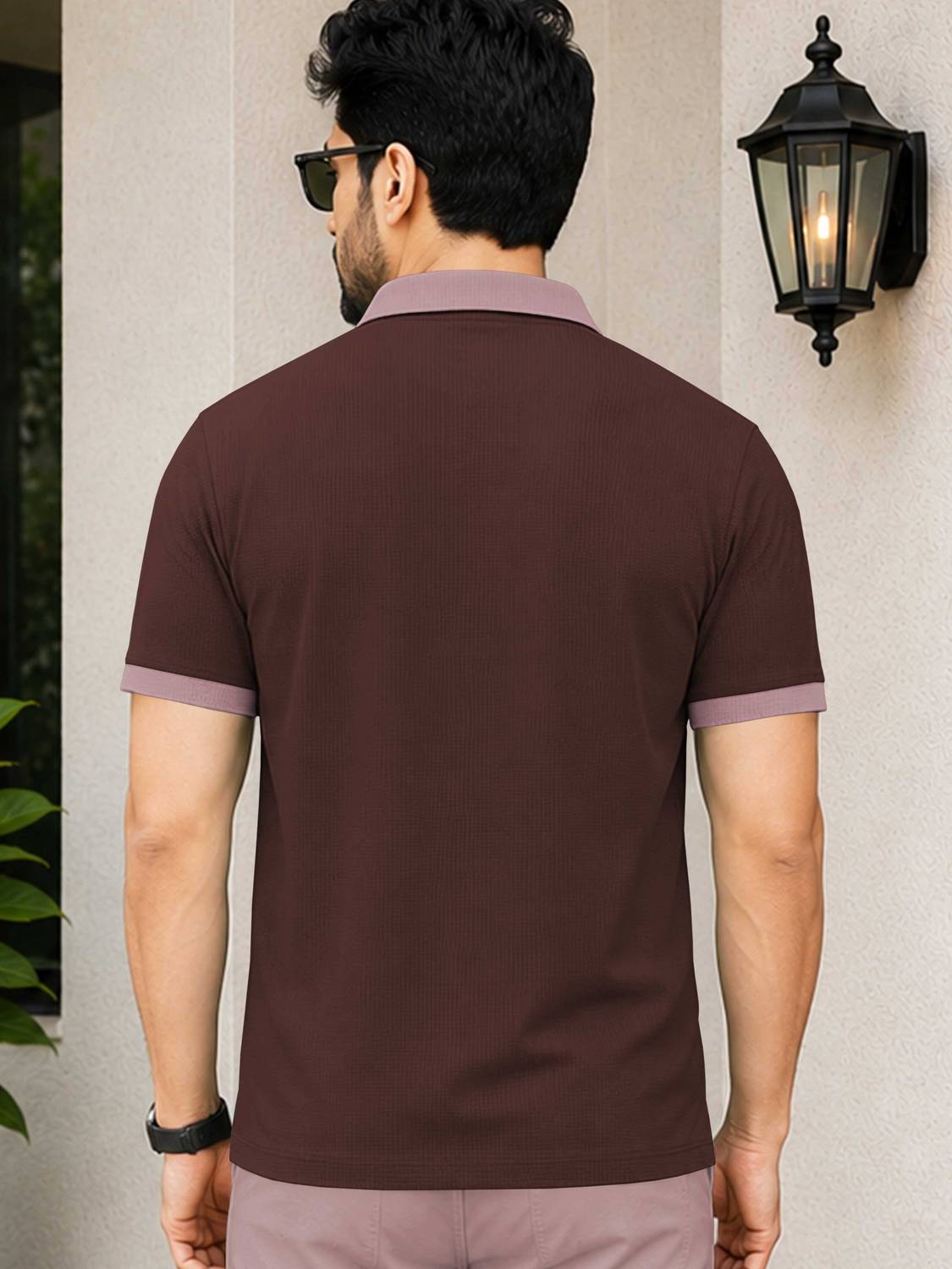 VeBNoR Colorblock Men Polo Neck Brown T-Shirt - Image 2