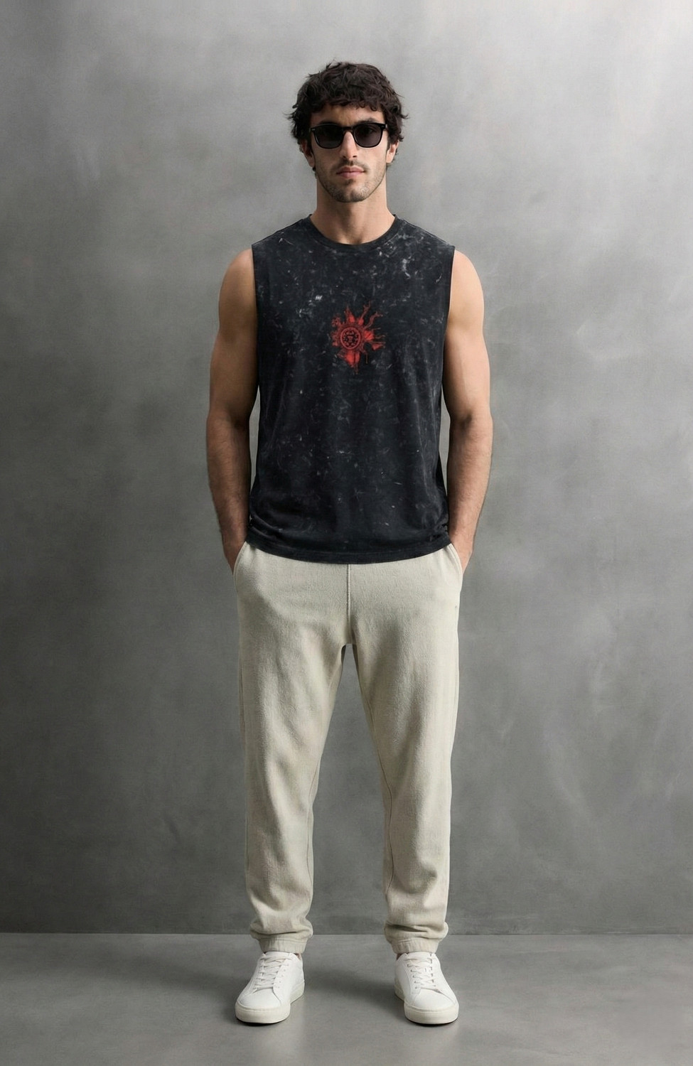 Image of Rhinocult Men Washed Round Neck Cotton Blend Black T-Shirt