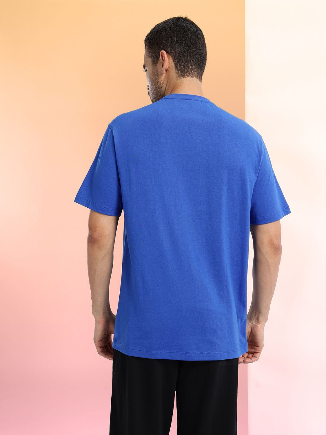 Image of HRX by Hrithik Roshan Striped Men Round Neck Blue T-Shirt