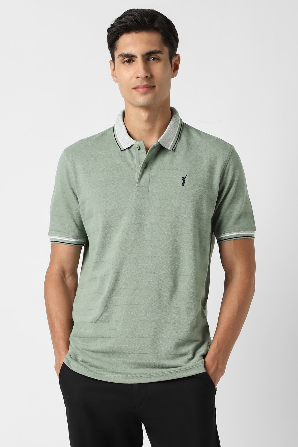 Image of PETER ENGLAND Solid Men Polo Neck Green T-Shirt