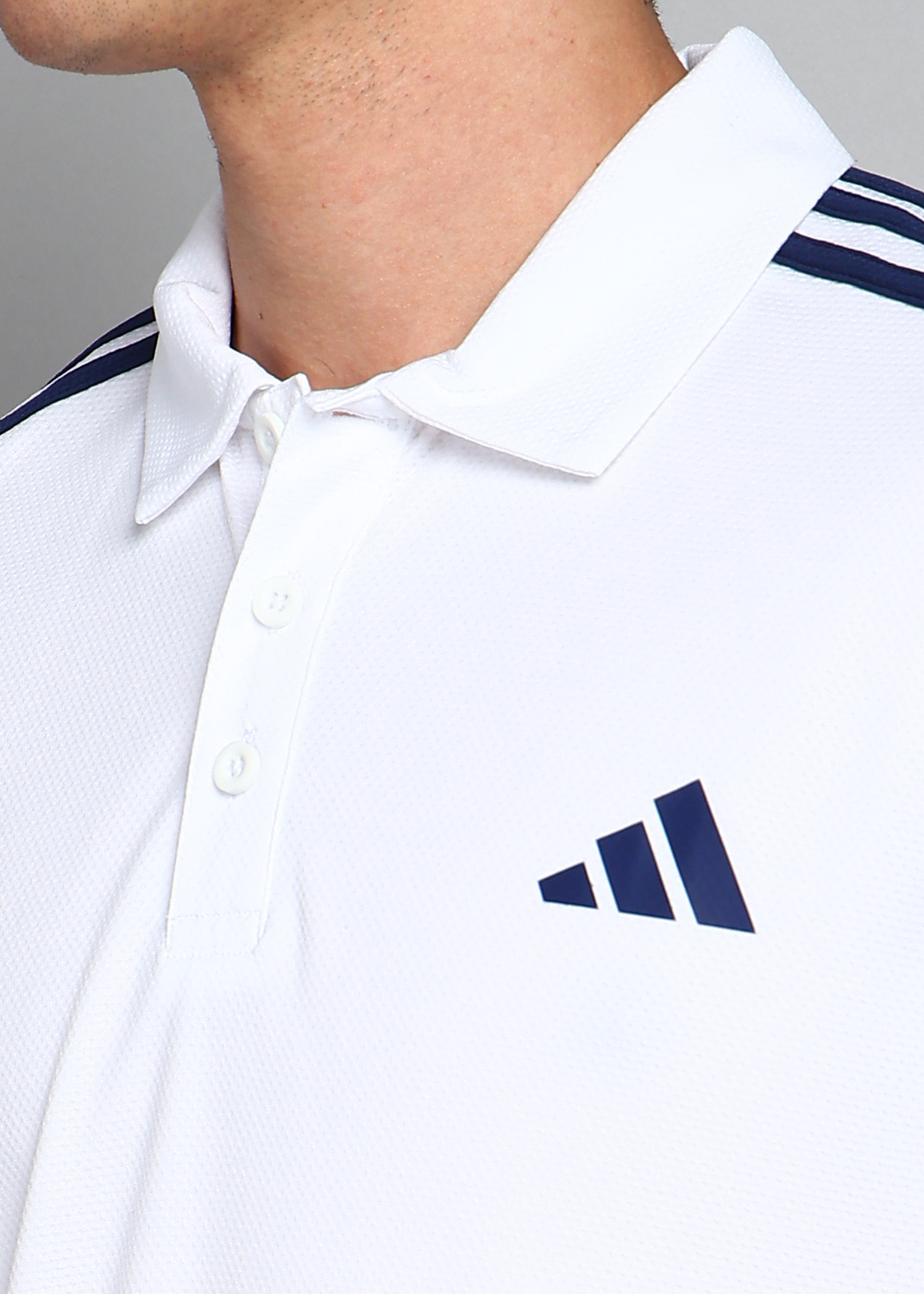 Image of ADIDAS Self Design Men Polo Neck White T-Shirt