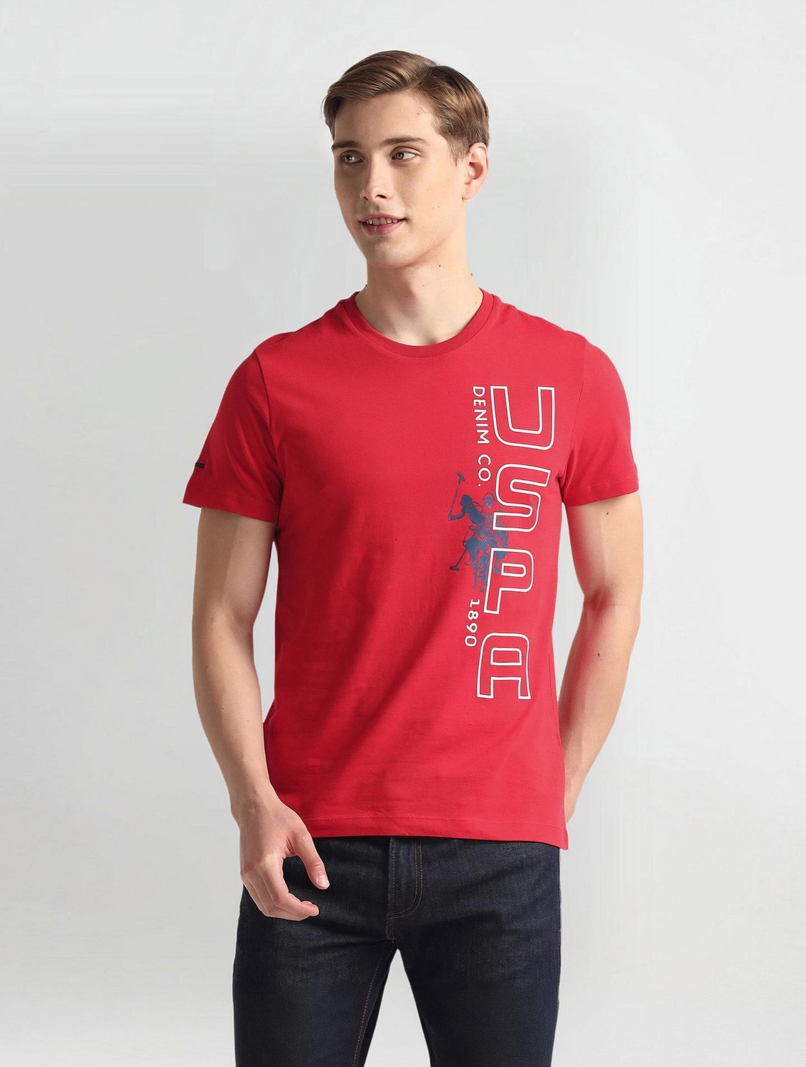 Image of U.S. POLO ASSN. Printed, Typography Men Round Neck Red T-Shirt