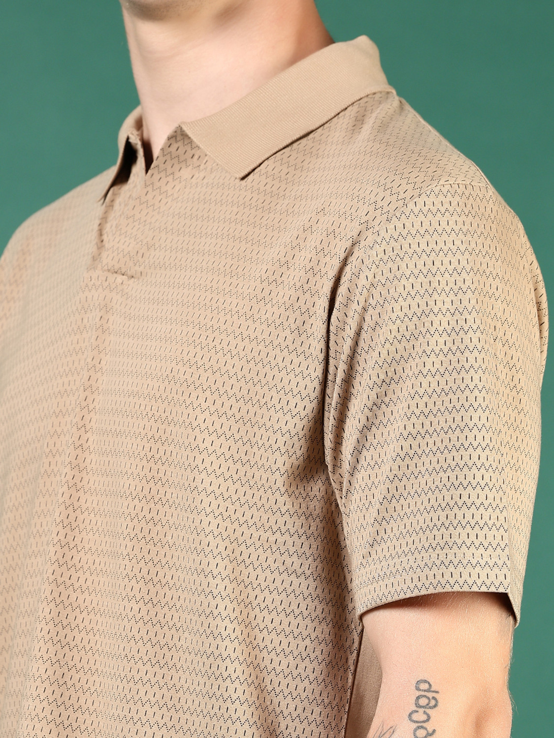 Image of V-MART Self Design Men Polo Neck Beige T-Shirt