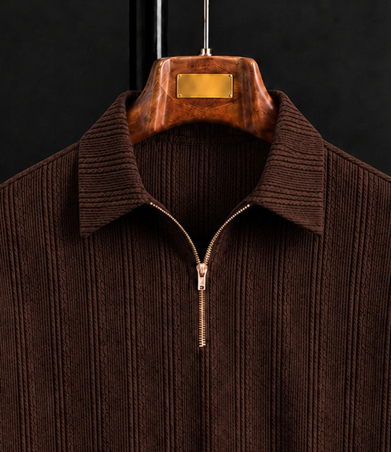 Image of mozero Self Design Men Polo Neck Brown T-Shirt