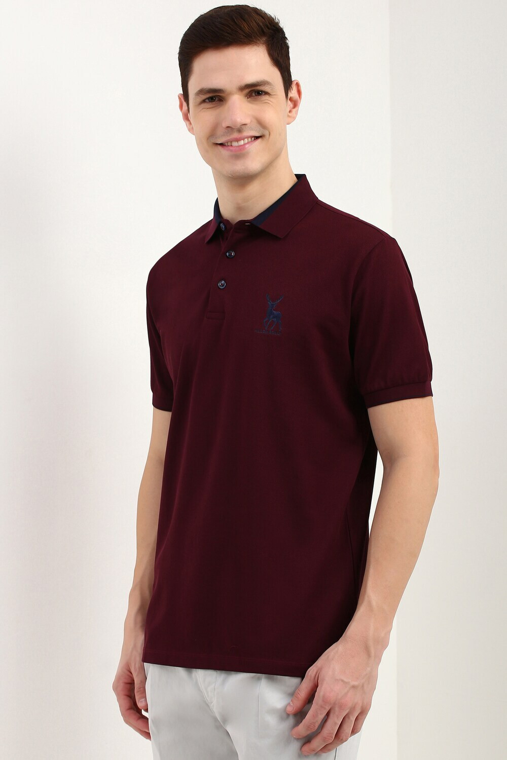 Image of Allen Solly Solid Men Polo Neck Maroon T-Shirt