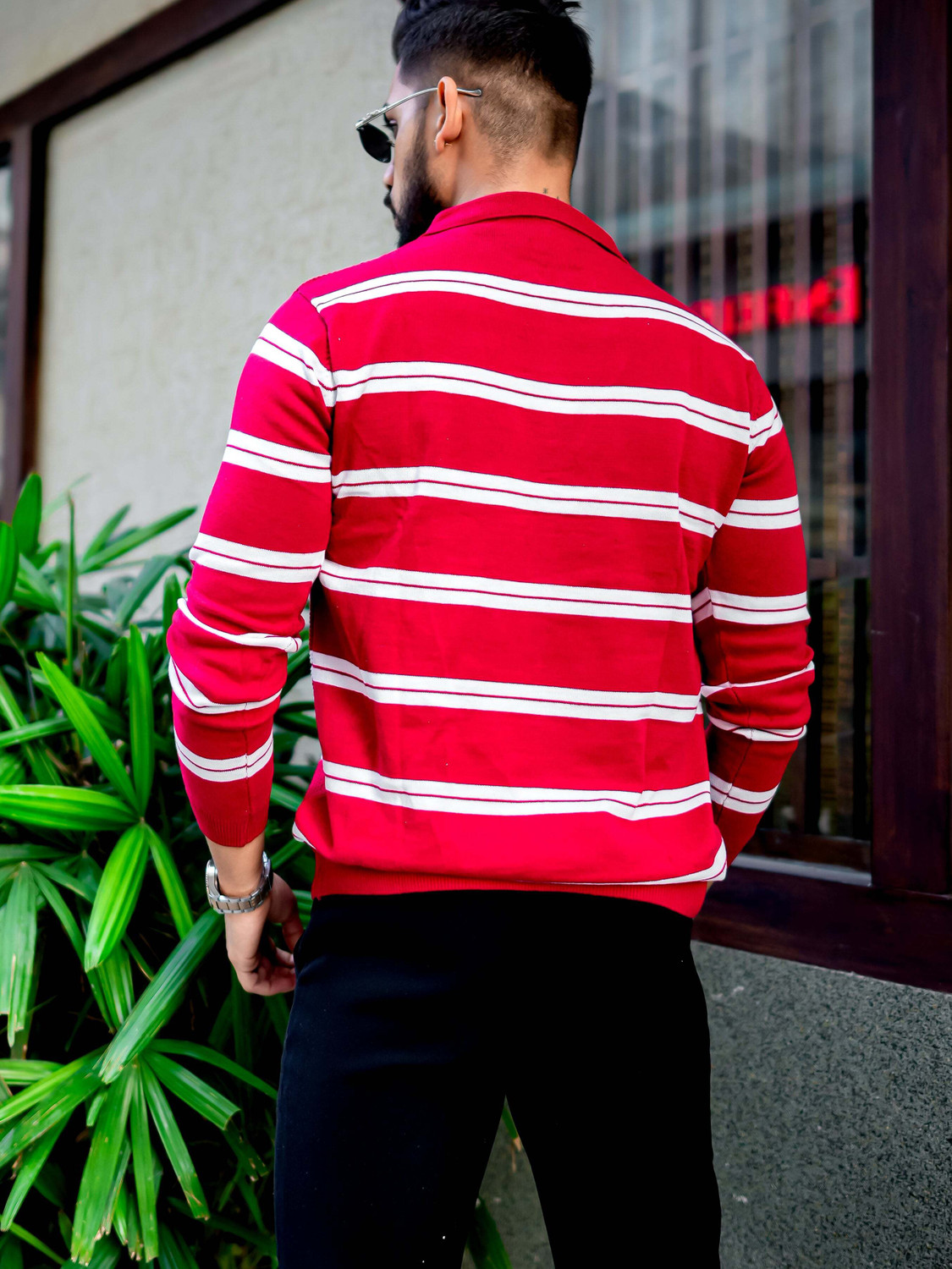 Image of Gritstones Self Design Men Zip Neck Red T-Shirt
