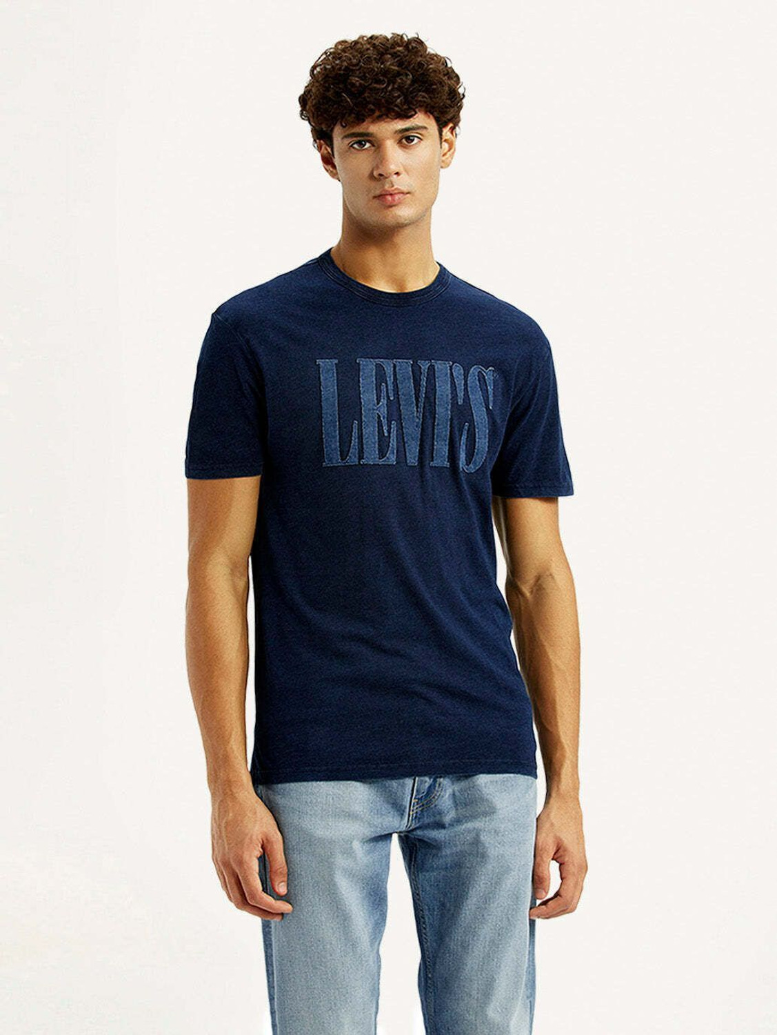 Image of LEVI'S Typography Men Round Neck Dark Blue T-Shirt