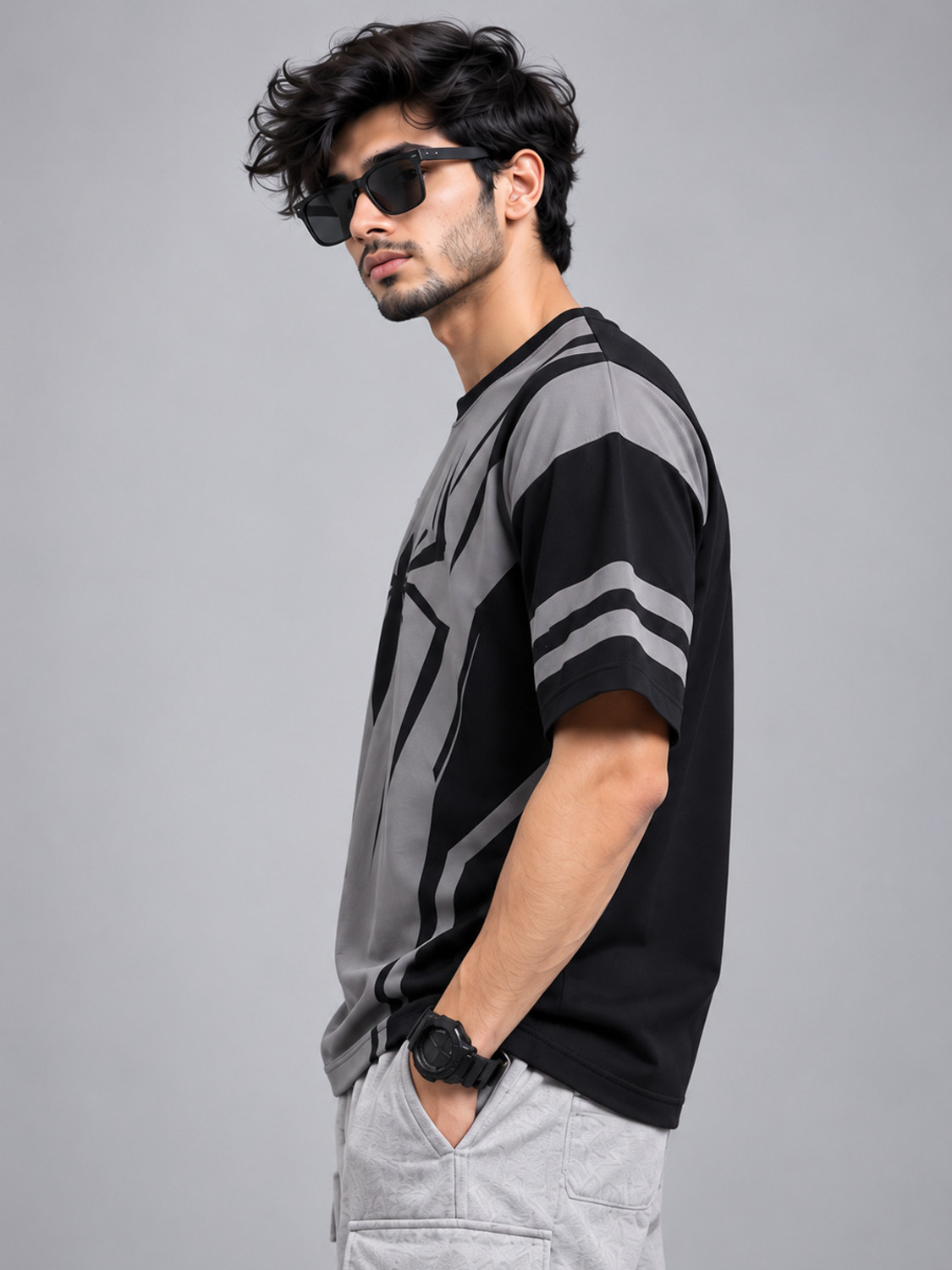 Image of ARTME Men Graphic Print Round Neck Polyester Black T-Shirt