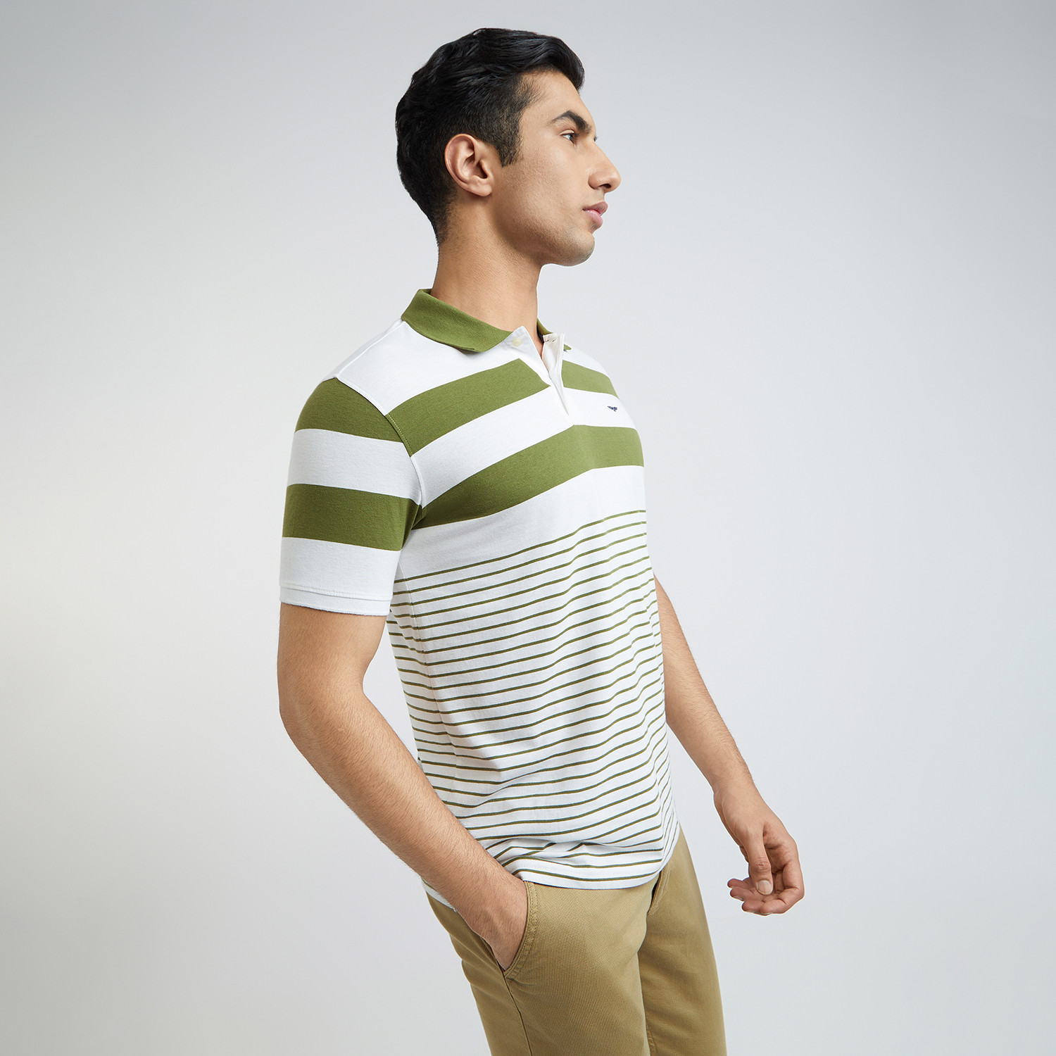 Image of PARK AVENUE Striped Men Polo Neck Green T-Shirt