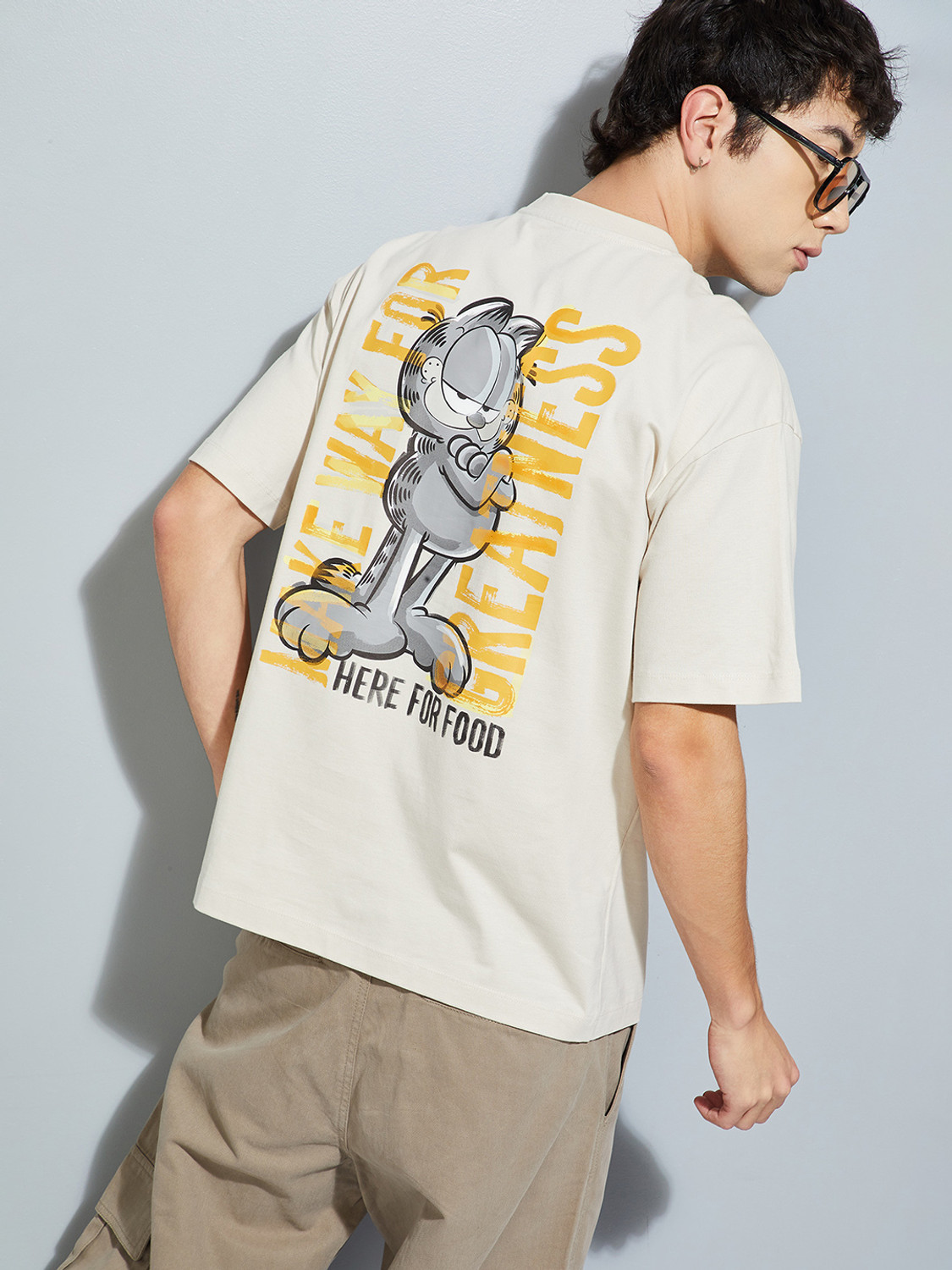 Image of MAX Printed Men Round Neck Beige T-Shirt