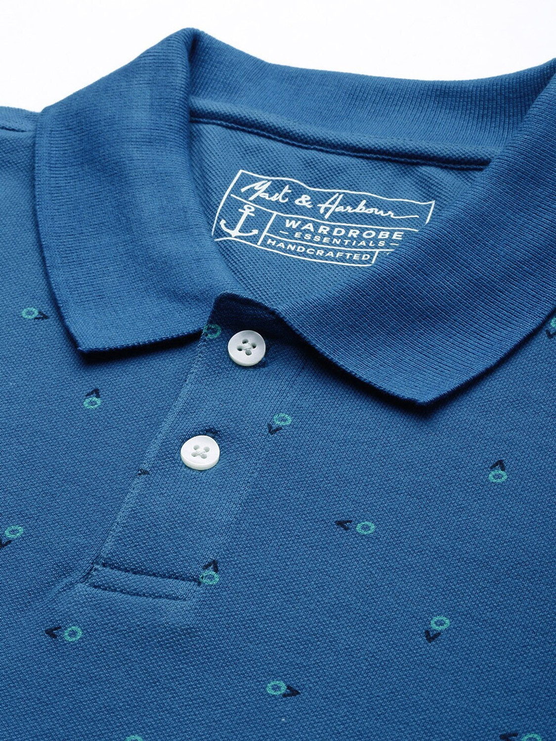 Image of Mast & Harbour Geometric Print Men Polo Neck Blue T-Shirt